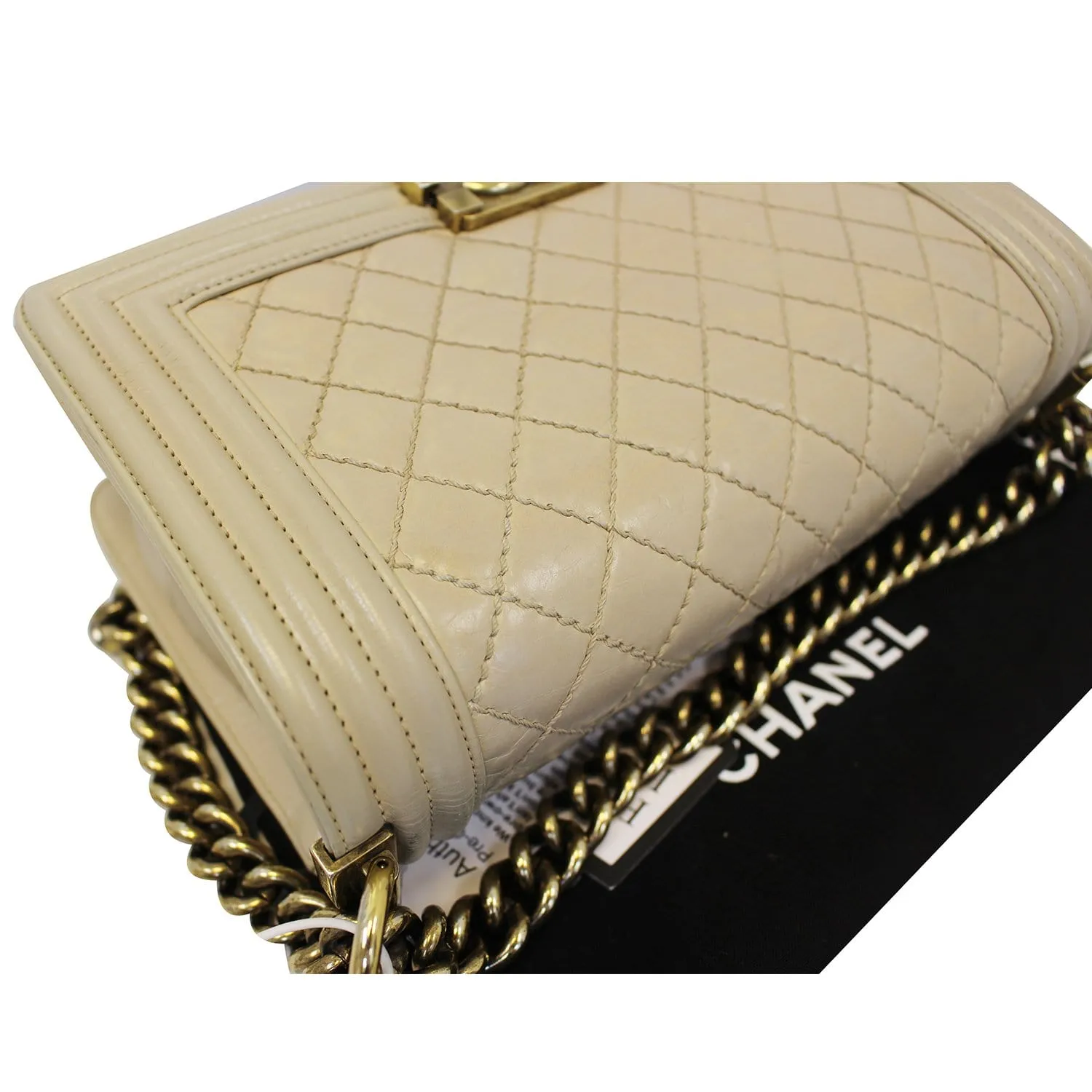 CHANEL Medium Boy Flap Quilted Leather Beige Shoulder Bag