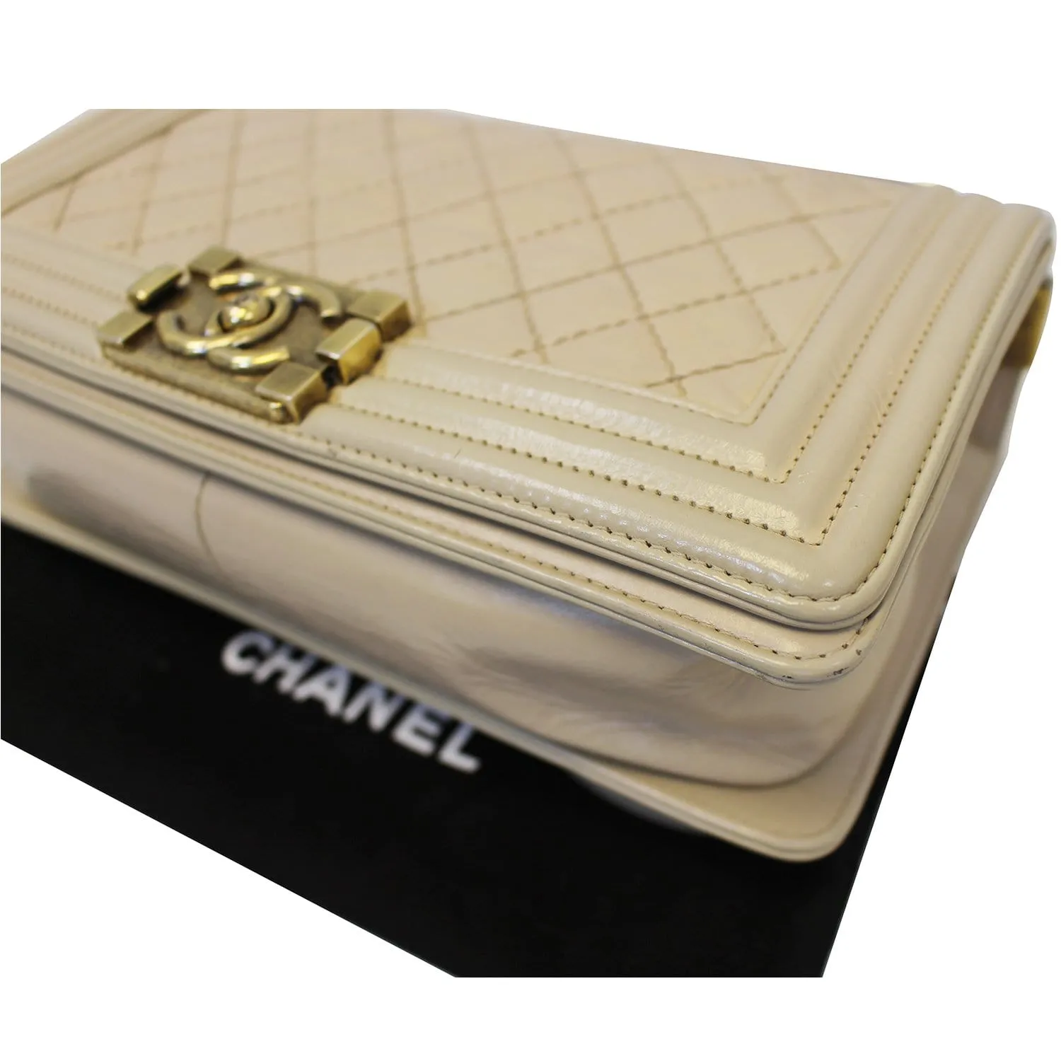 CHANEL Medium Boy Flap Quilted Leather Beige Shoulder Bag
