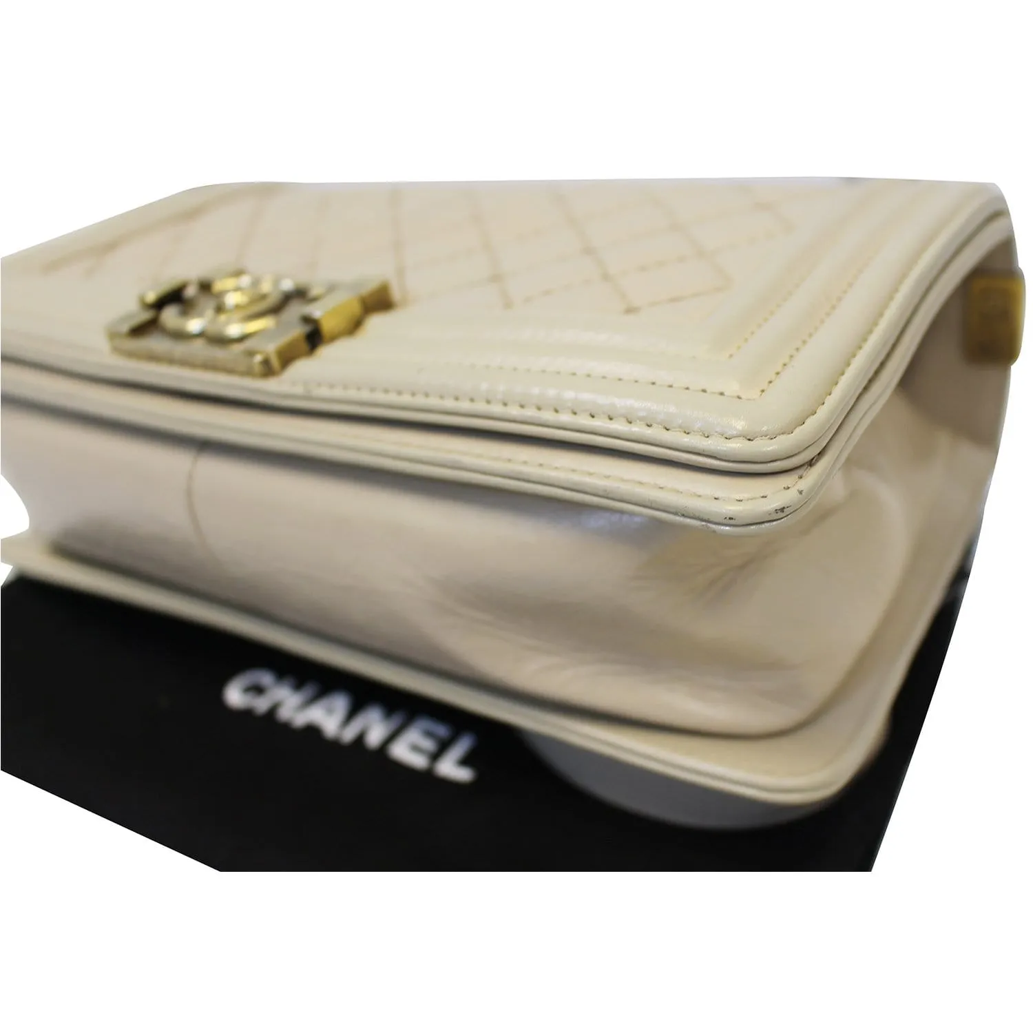 CHANEL Medium Boy Flap Quilted Leather Beige Shoulder Bag