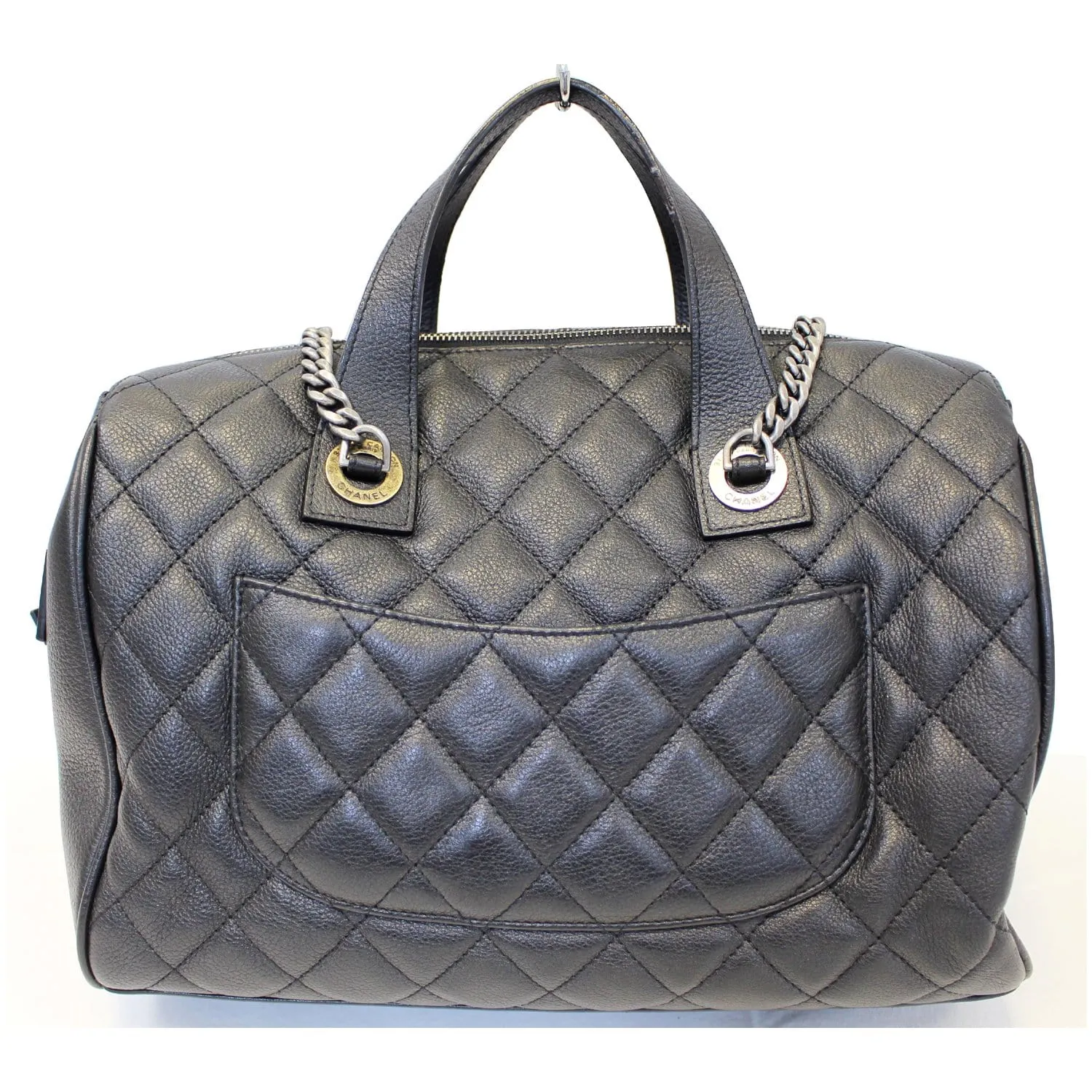 CHANEL Metallic Grained Calfskin Quilted Leather Bowling Bag