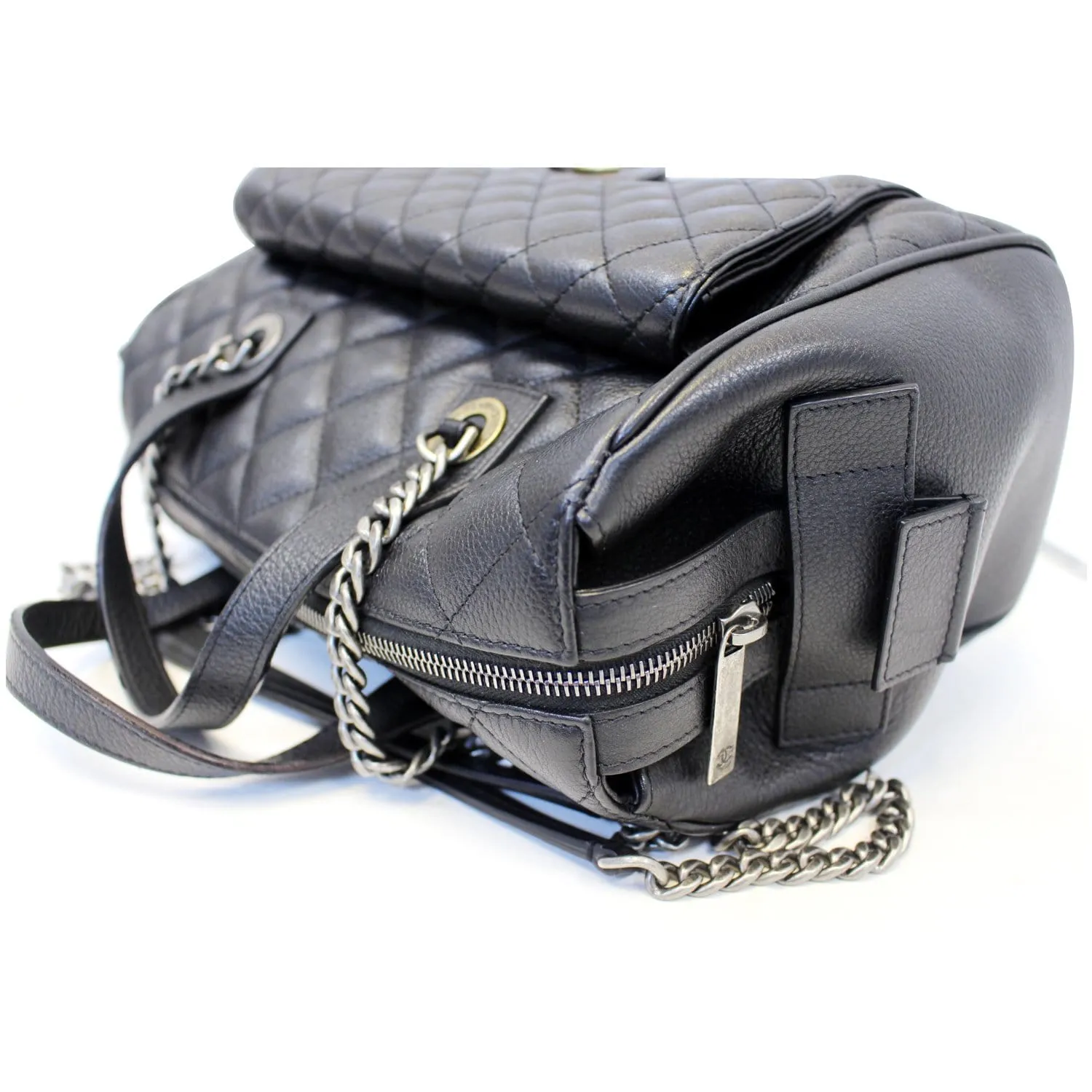 CHANEL Metallic Grained Calfskin Quilted Leather Bowling Bag