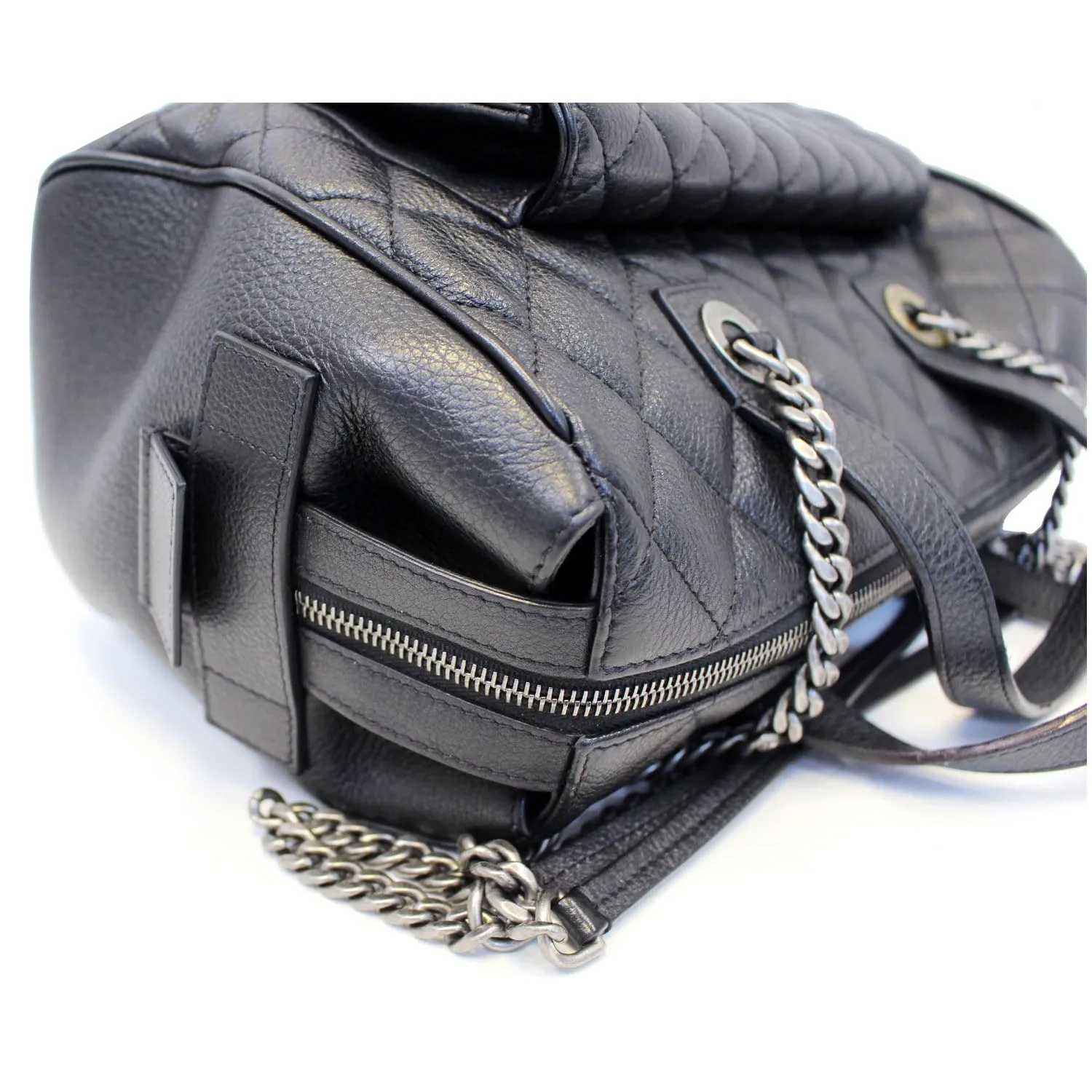 CHANEL Metallic Grained Calfskin Quilted Leather Bowling Bag