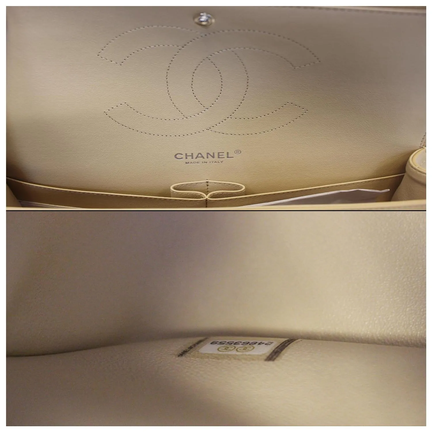 CHANEL Timeless Classic Jumbo Double Flap Caviar Leather Shoulder Bag Beige