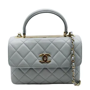 CHANEL Trendy CC Top Handle Flap Quilted Leather Shoulder Bag Light Blue