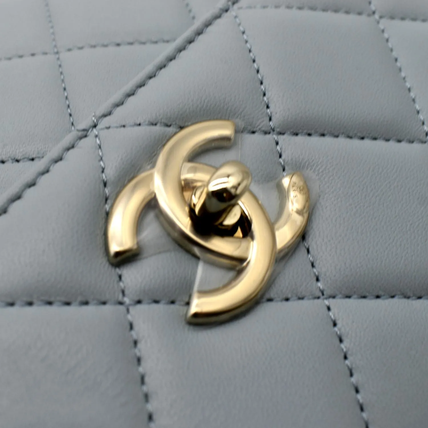 CHANEL Trendy CC Top Handle Flap Quilted Leather Shoulder Bag Light Blue