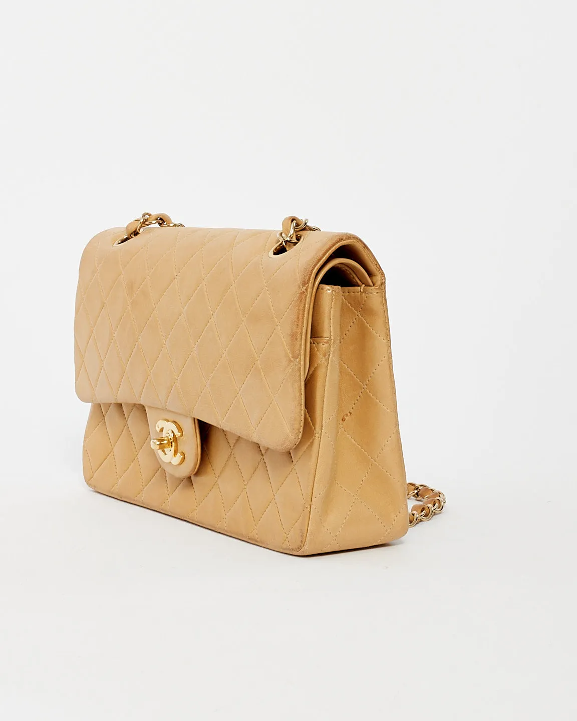 Chanel Vintage Beige Lambskin Medium Double Flap Bag GHW