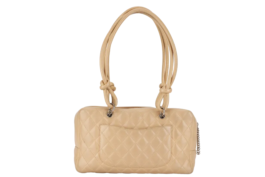 CHANEL VINTAGE CAMBON BOWLER BAG (1023xxxx) BEIGE LAMBSKIN WITH DUST COVER AND BOX