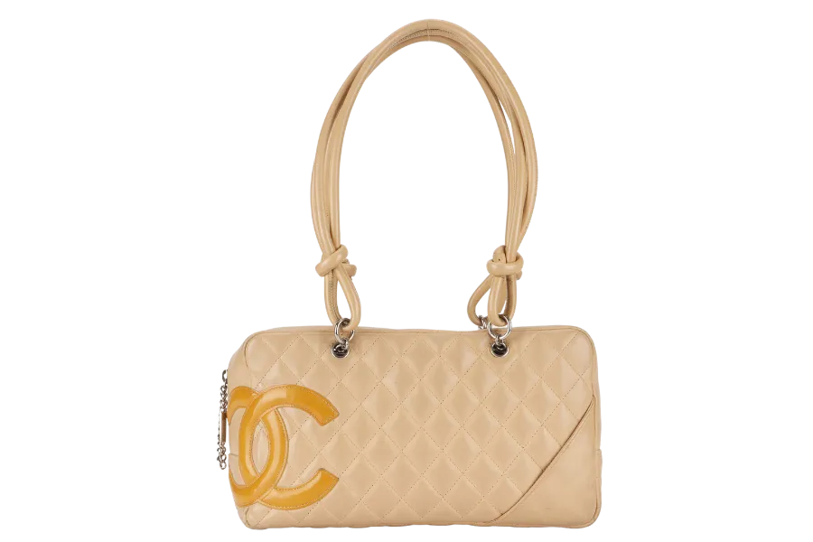 CHANEL VINTAGE CAMBON BOWLER BAG (1023xxxx) BEIGE LAMBSKIN WITH DUST COVER AND BOX