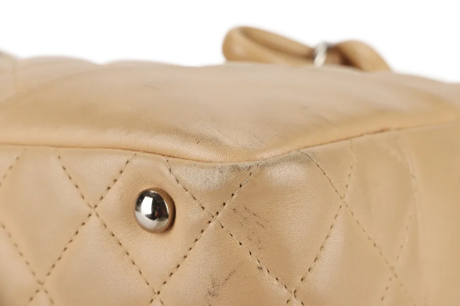 CHANEL VINTAGE CAMBON BOWLER BAG (1023xxxx) BEIGE LAMBSKIN WITH DUST COVER AND BOX