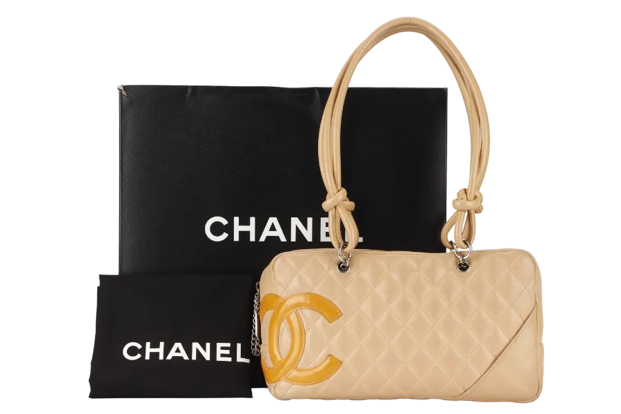 CHANEL VINTAGE CAMBON BOWLER BAG (1023xxxx) BEIGE LAMBSKIN WITH DUST COVER AND BOX