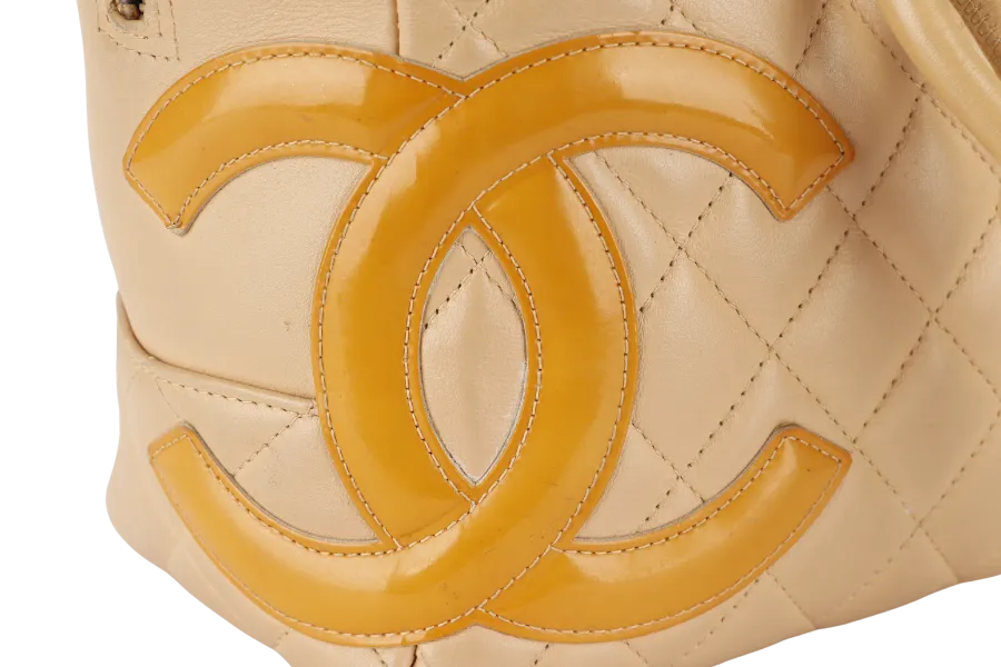CHANEL VINTAGE CAMBON BOWLER BAG (1023xxxx) BEIGE LAMBSKIN WITH DUST COVER AND BOX