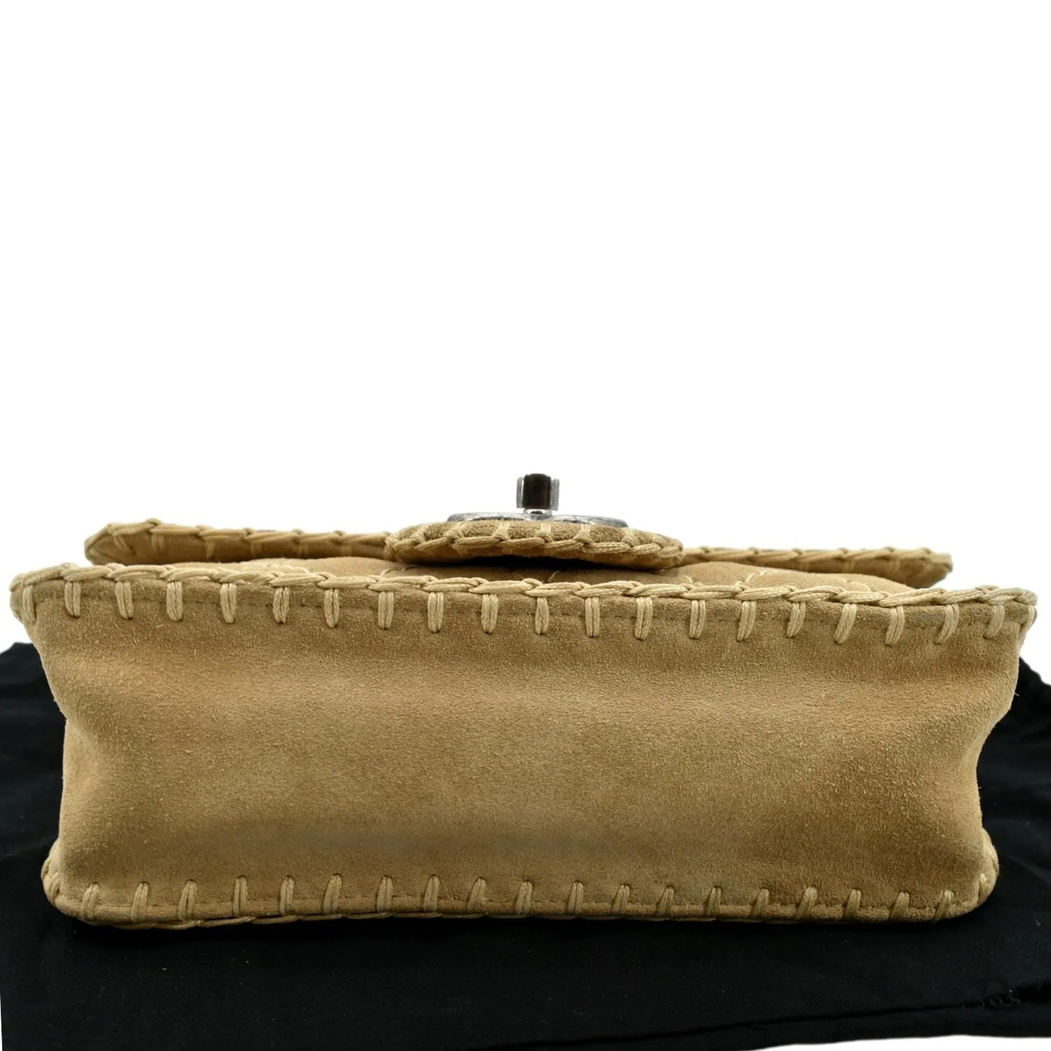 CHANEL Whipstitch Small Flap Suede Shoulder Bag Beige