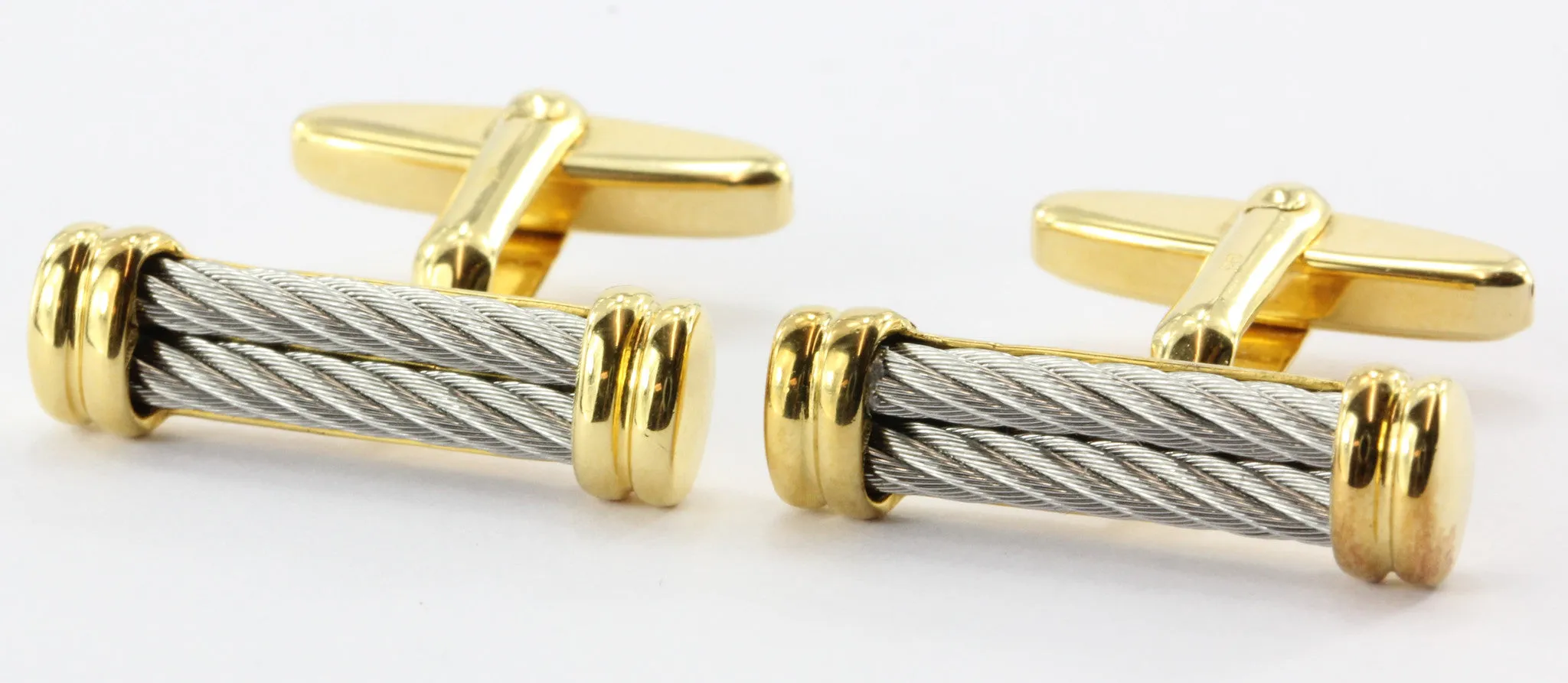 Charriol Cable Steel & Gold Tone Celtic Triple Codron Cufflinks