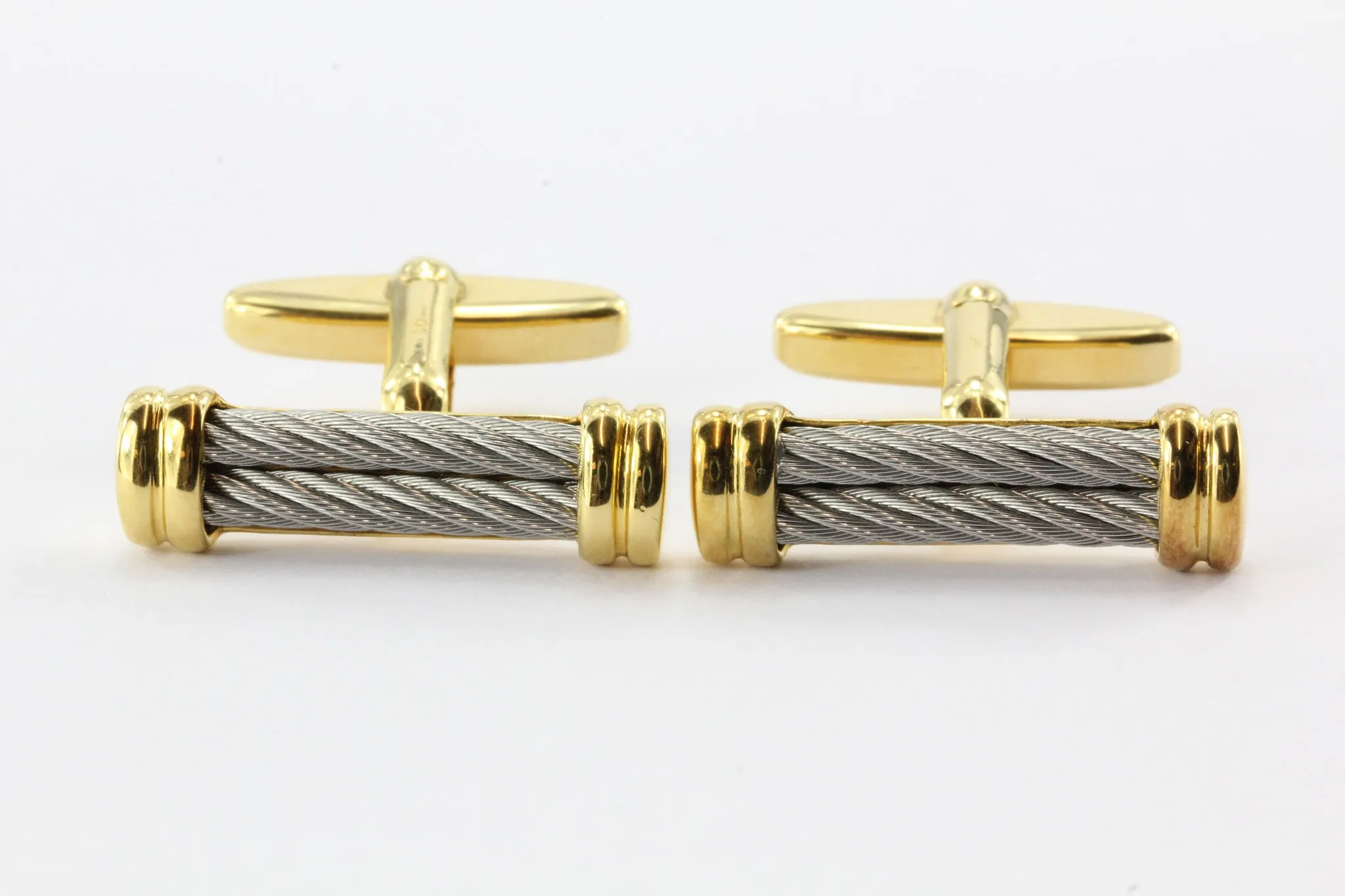 Charriol Cable Steel & Gold Tone Celtic Triple Codron Cufflinks