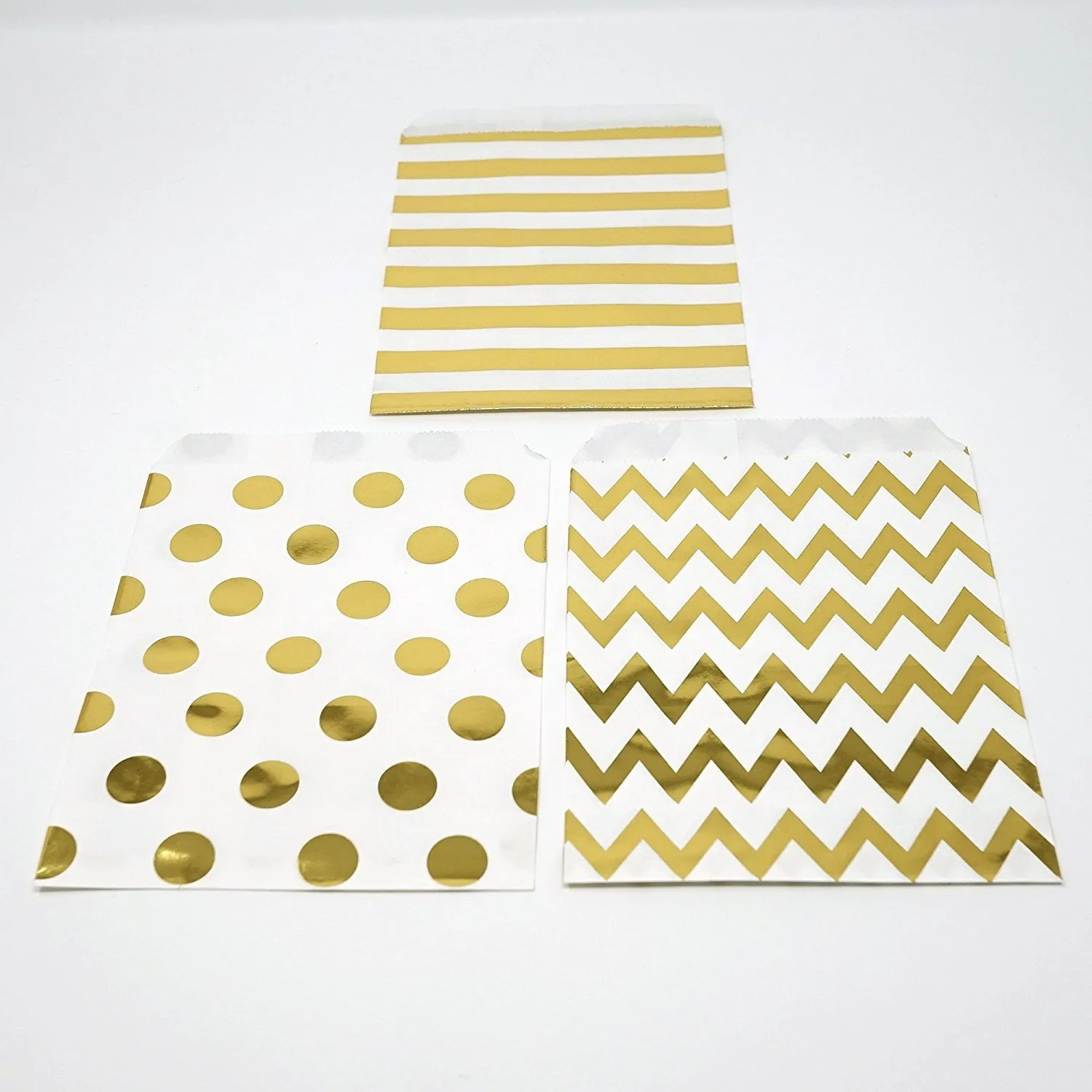 Chevron Polka Dot Stripe Gold Foil Paper Treat Favor Bags 5x7 Gift Bags - 48 count