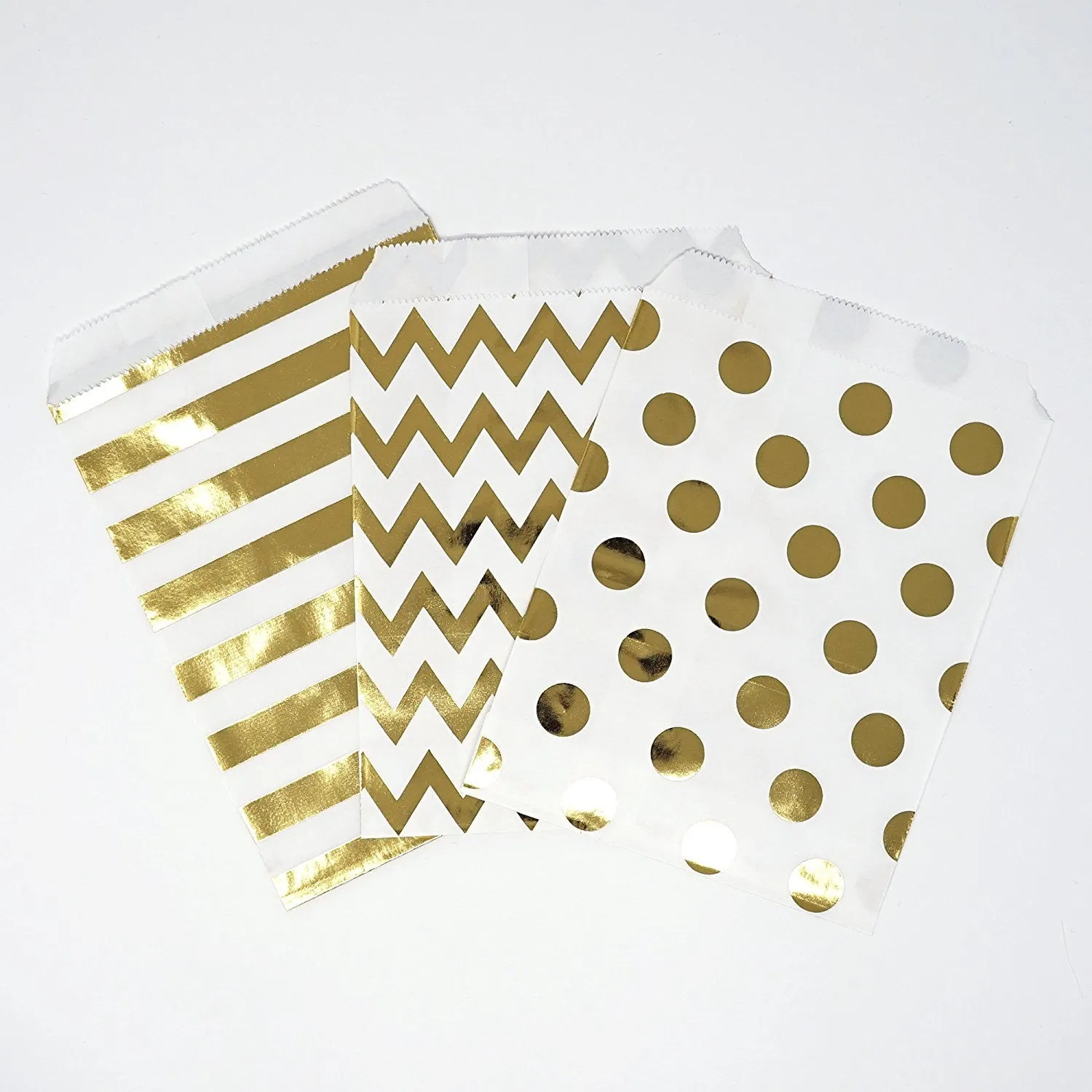 Chevron Polka Dot Stripe Gold Foil Paper Treat Favor Bags 5x7 Gift Bags - 48 count