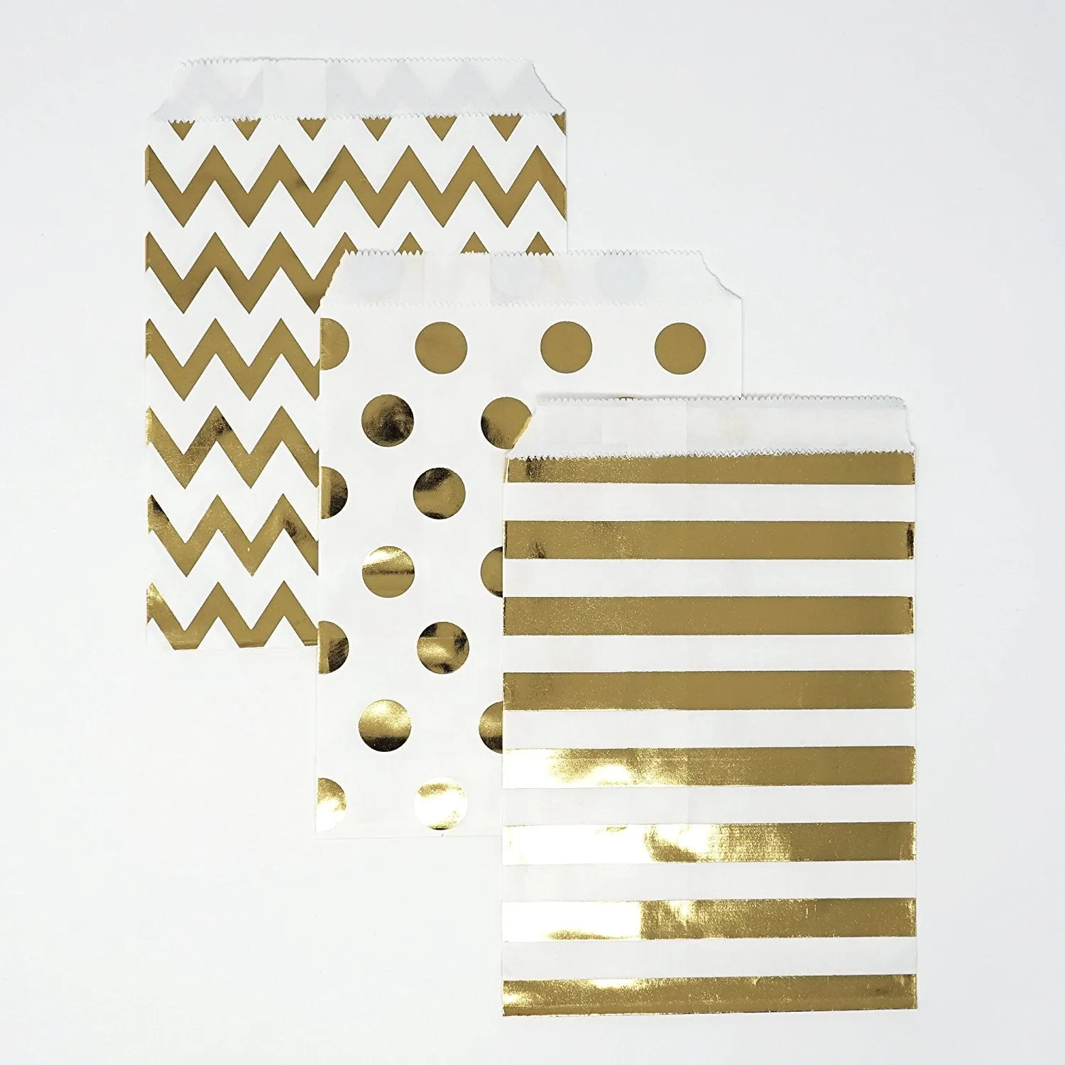 Chevron Polka Dot Stripe Gold Foil Paper Treat Favor Bags 5x7 Gift Bags - 48 count