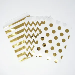 Chevron Polka Dot Stripe Gold Foil Paper Treat Favor Bags 5x7 Gift Bags - 48 count