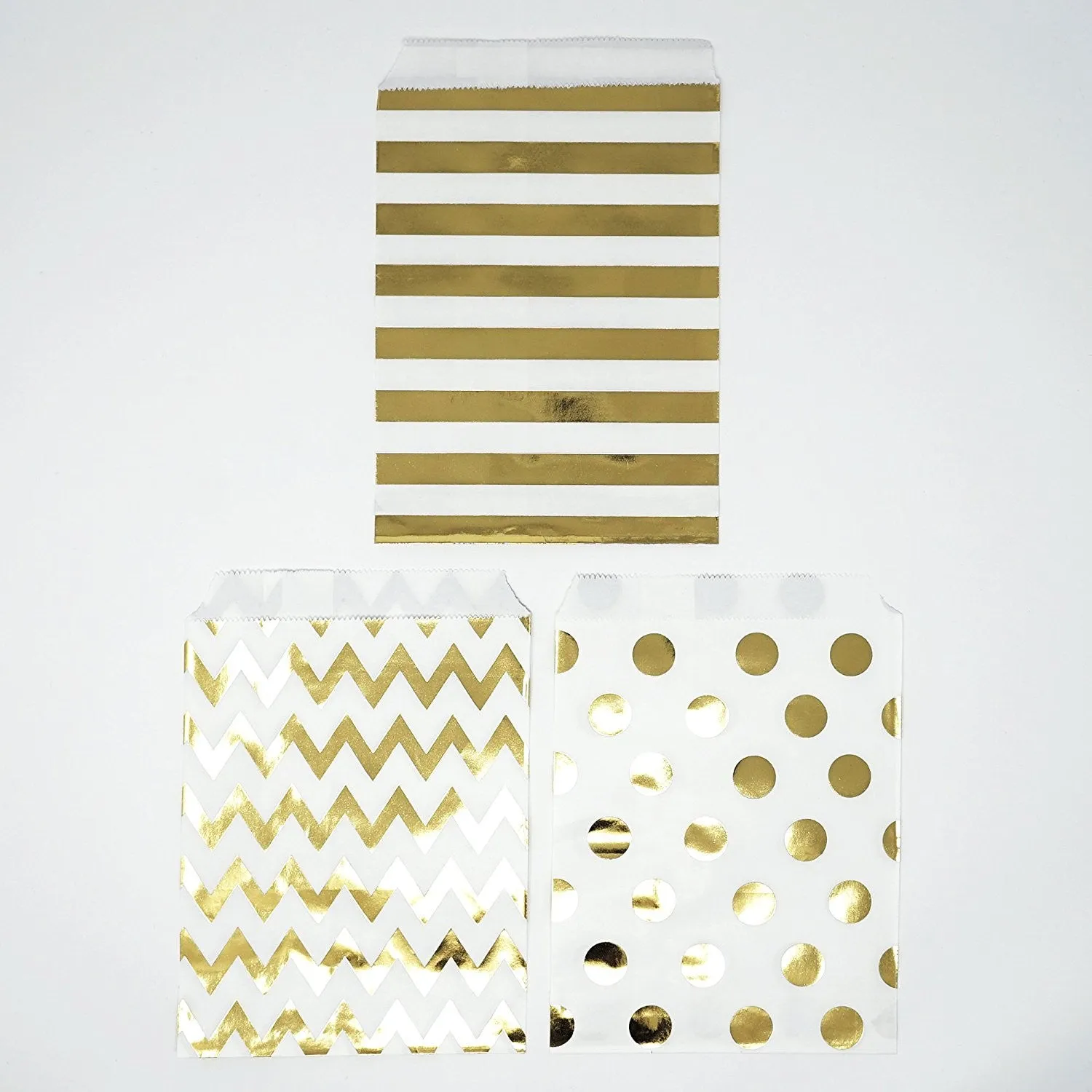 Chevron Polka Dot Stripe Gold Foil Paper Treat Favor Bags 5x7 Gift Bags - 48 count