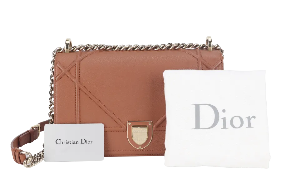CHRISTIAN DIOR DIORAMA SHOULDER BAG (09-BO-0176) COPPER BROWN LEATHER GOLD HARDWARE WITH STRAPS , CARD AND DUST COVER