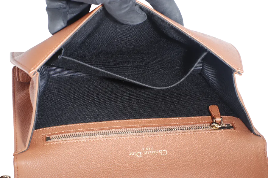 CHRISTIAN DIOR DIORAMA SHOULDER BAG (09-BO-0176) COPPER BROWN LEATHER GOLD HARDWARE WITH STRAPS , CARD AND DUST COVER