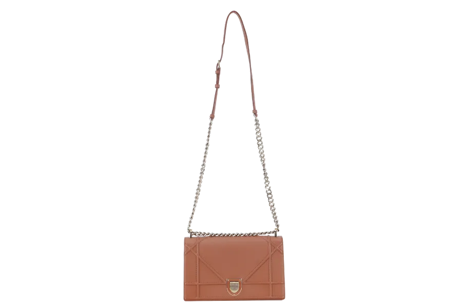 CHRISTIAN DIOR DIORAMA SHOULDER BAG (09-BO-0176) COPPER BROWN LEATHER GOLD HARDWARE WITH STRAPS , CARD AND DUST COVER