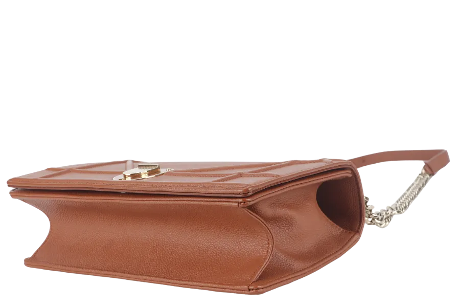 CHRISTIAN DIOR DIORAMA SHOULDER BAG (09-BO-0176) COPPER BROWN LEATHER GOLD HARDWARE WITH STRAPS , CARD AND DUST COVER