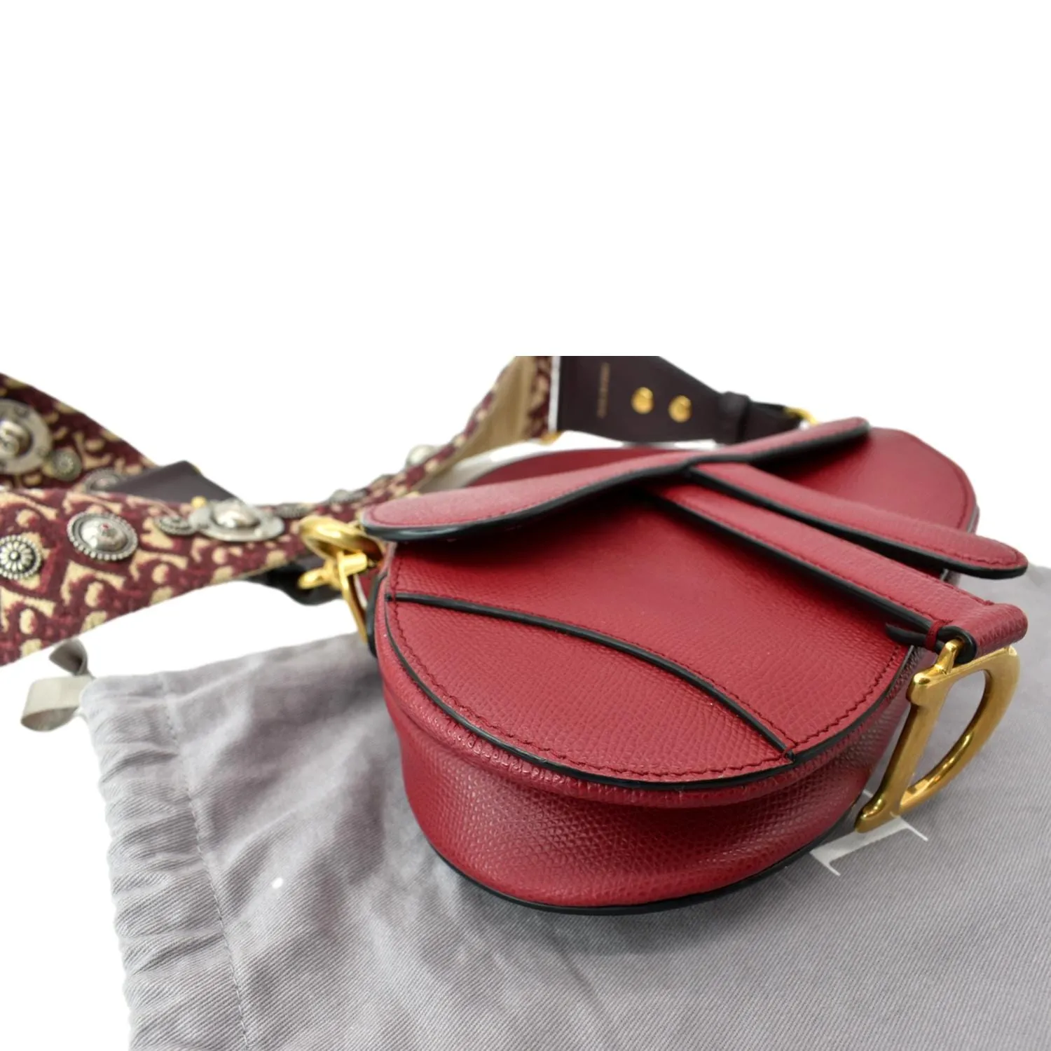 CHRISTIAN DIOR Saddle Oblique Jacquard Shoulder Bag Red