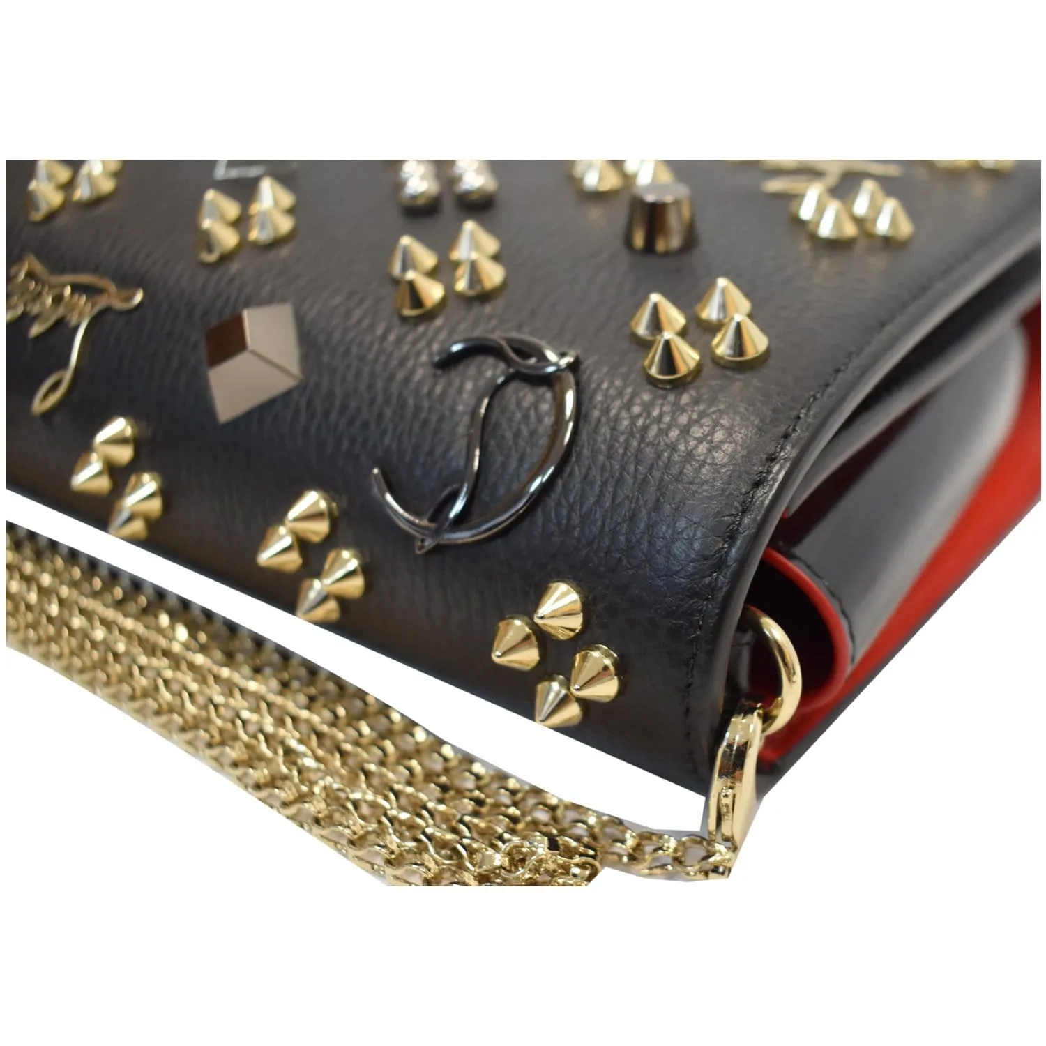 CHRISTIAN LOUBOUTIN Paloma Embellished Leather Chain Clutch Bag Black