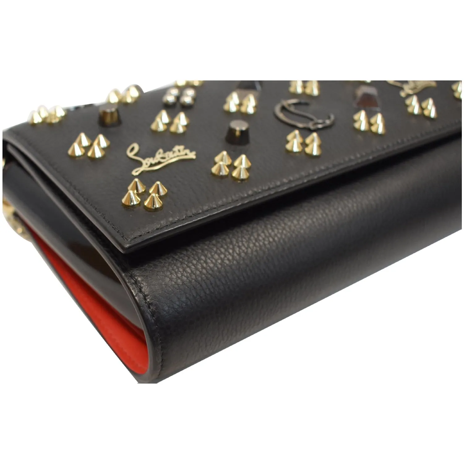 CHRISTIAN LOUBOUTIN Paloma Embellished Leather Chain Clutch Bag Black