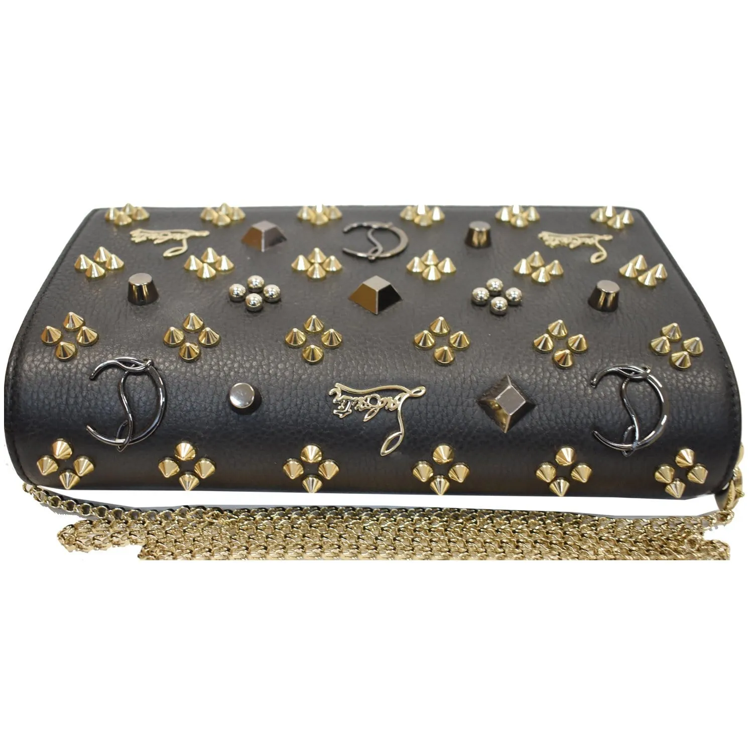 CHRISTIAN LOUBOUTIN Paloma Embellished Leather Chain Clutch Bag Black