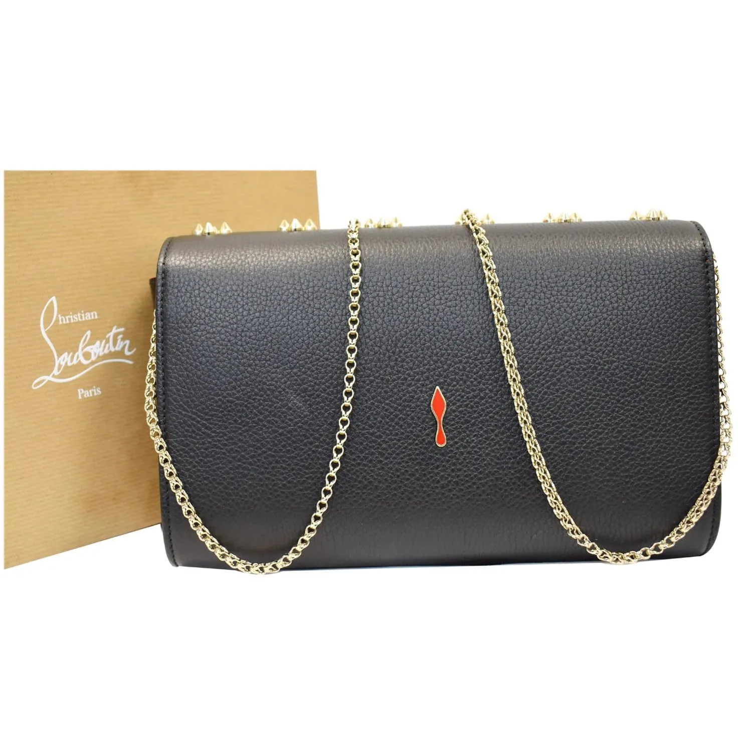 CHRISTIAN LOUBOUTIN Paloma Embellished Leather Chain Clutch Bag Black