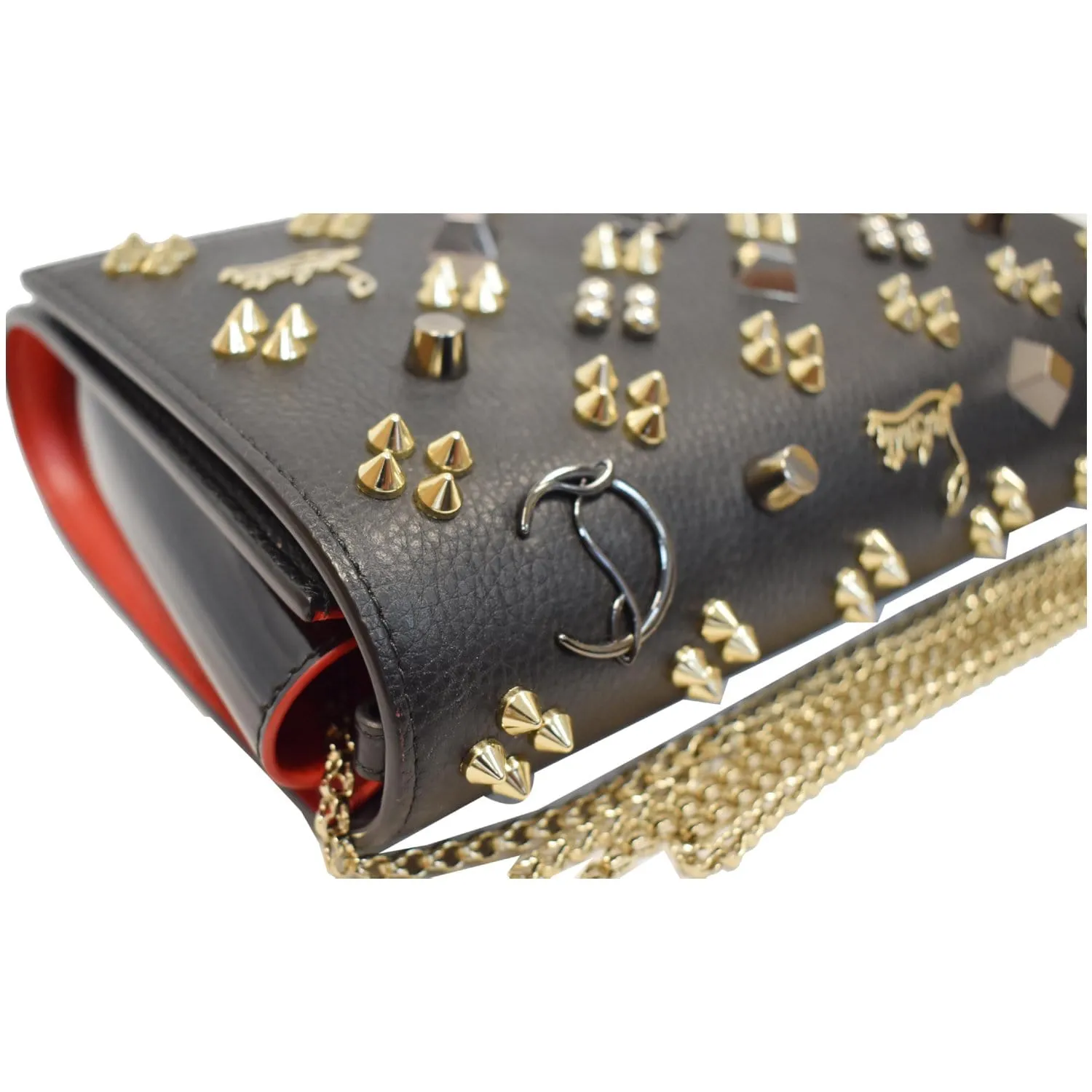 CHRISTIAN LOUBOUTIN Paloma Embellished Leather Chain Clutch Bag Black