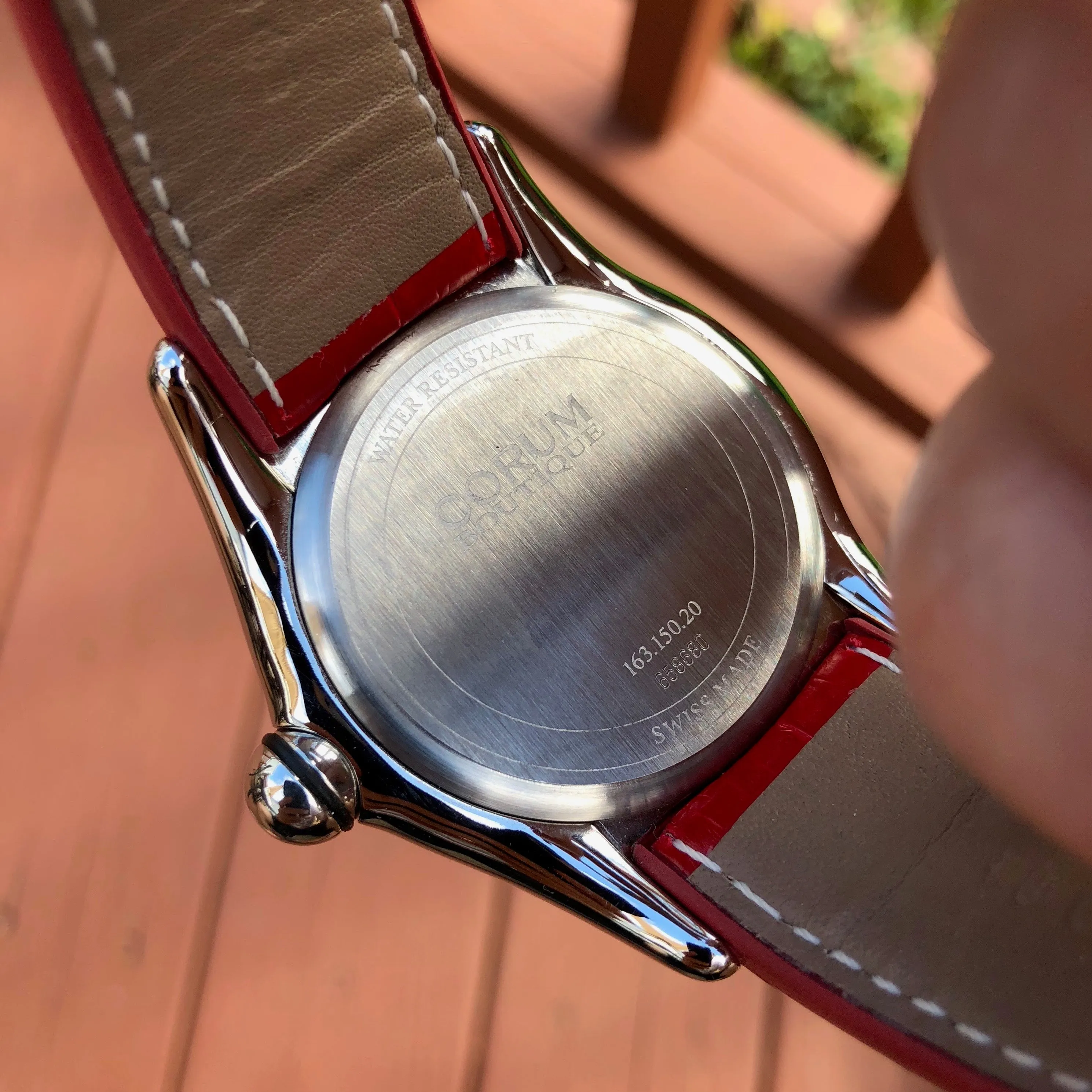 Corum Bubble Swiss Flag 163.150.20 45mm Stainless Steel Red Leather Wristwatch Box & Papers