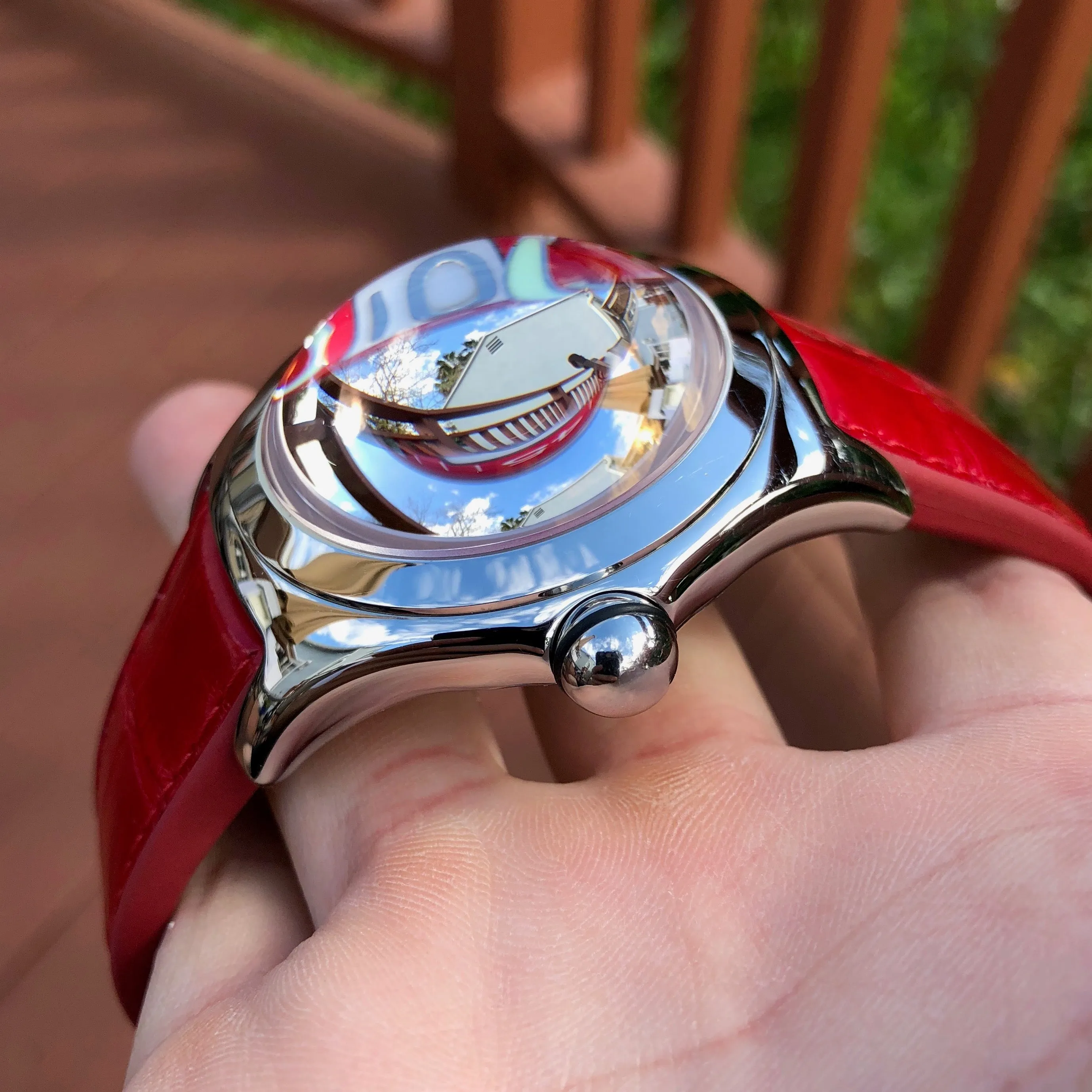 Corum Bubble Swiss Flag 163.150.20 45mm Stainless Steel Red Leather Wristwatch Box & Papers