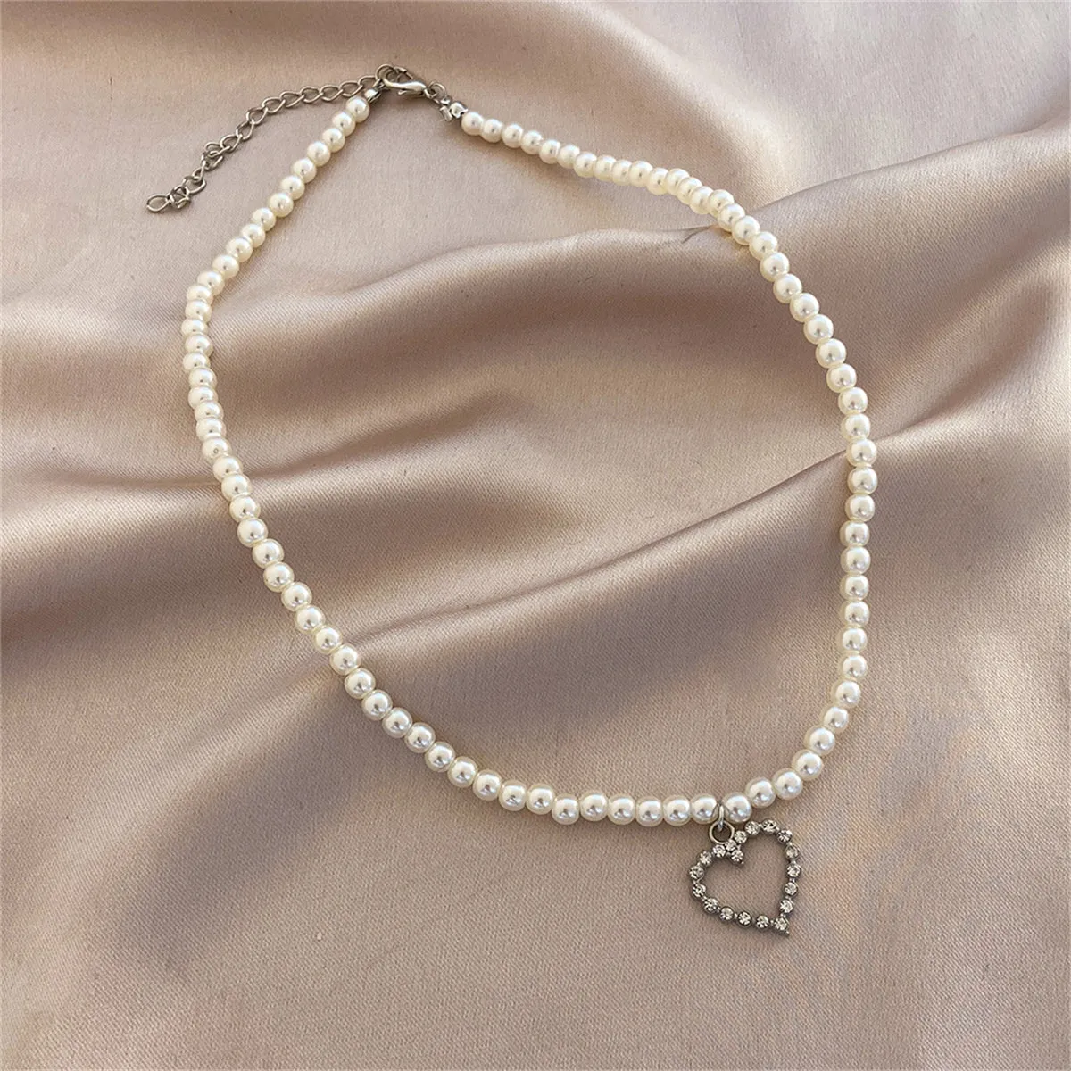Cubic Zirconia & Pearl Silver-Plated Open Heart Pendant Necklace