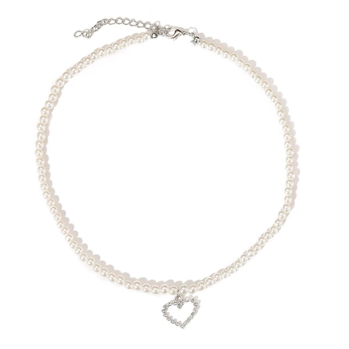 Cubic Zirconia & Pearl Silver-Plated Open Heart Pendant Necklace