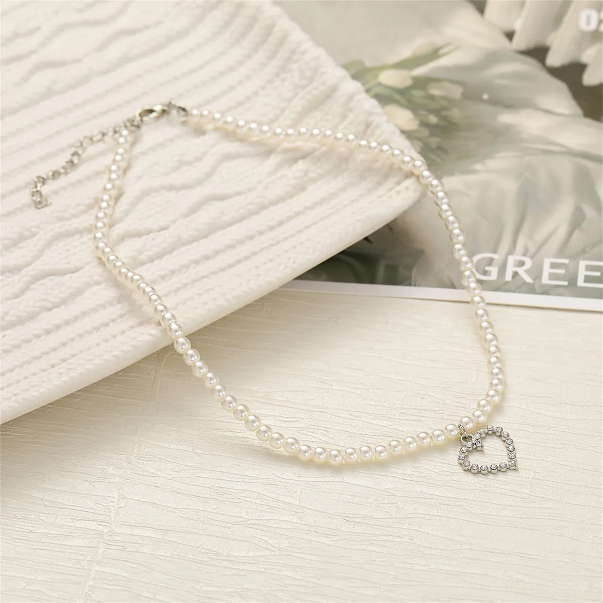 Cubic Zirconia & Pearl Silver-Plated Open Heart Pendant Necklace