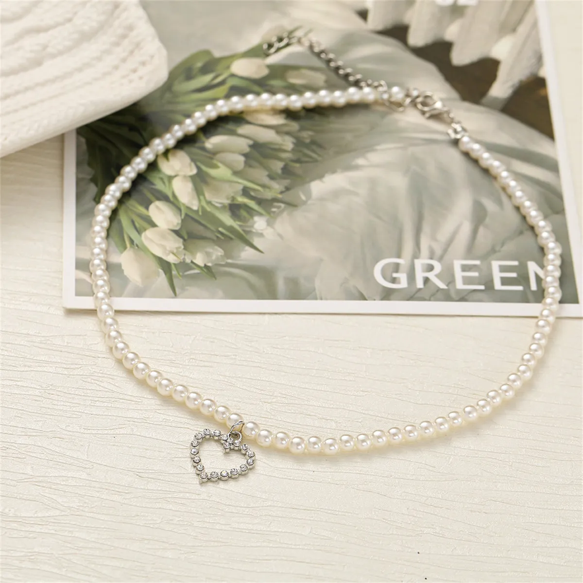 Cubic Zirconia & Pearl Silver-Plated Open Heart Pendant Necklace