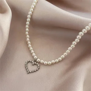 Cubic Zirconia & Pearl Silver-Plated Open Heart Pendant Necklace