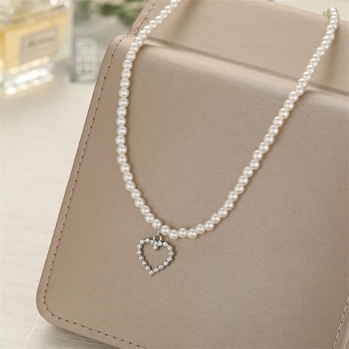 Cubic Zirconia & Pearl Silver-Plated Open Heart Pendant Necklace