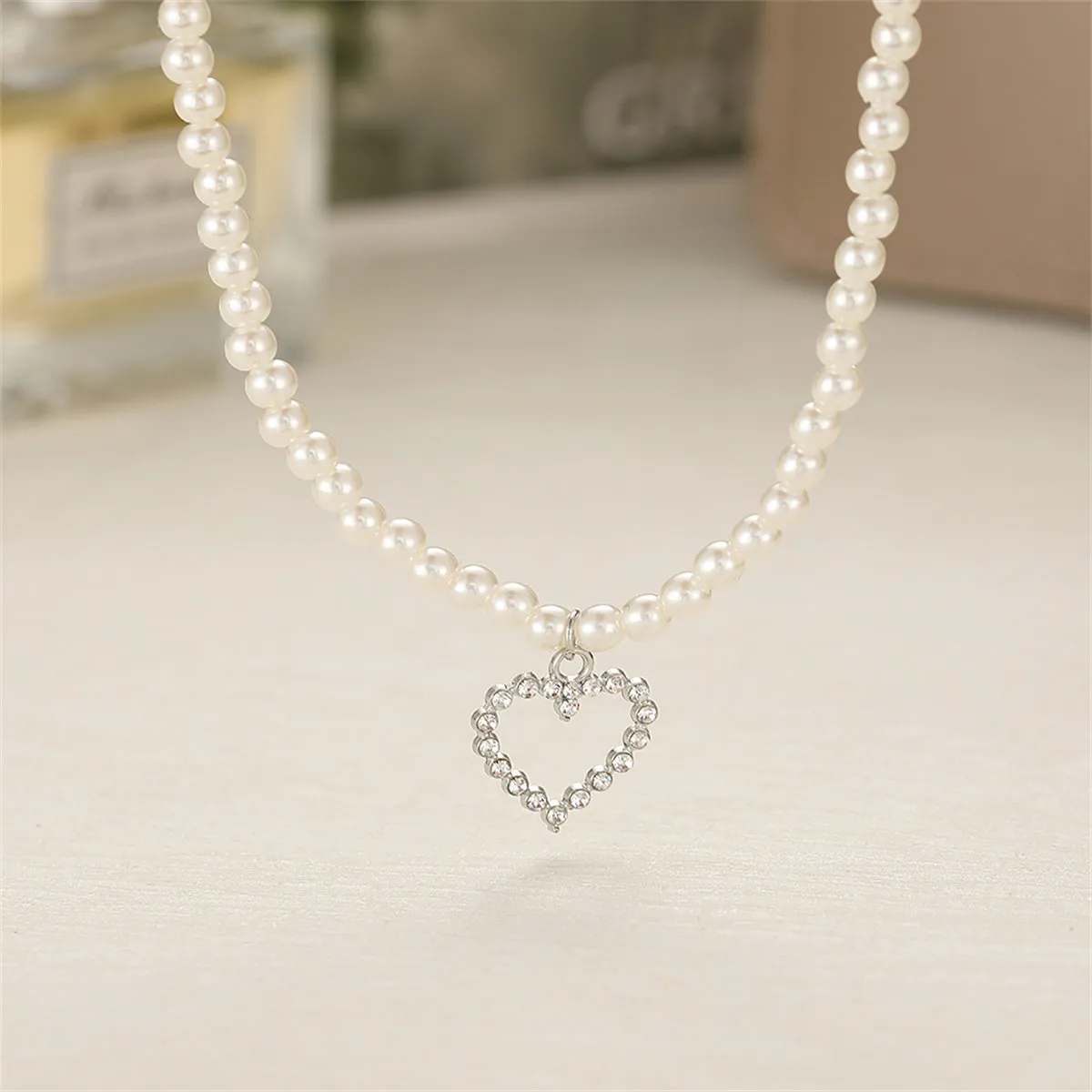 Cubic Zirconia & Pearl Silver-Plated Open Heart Pendant Necklace