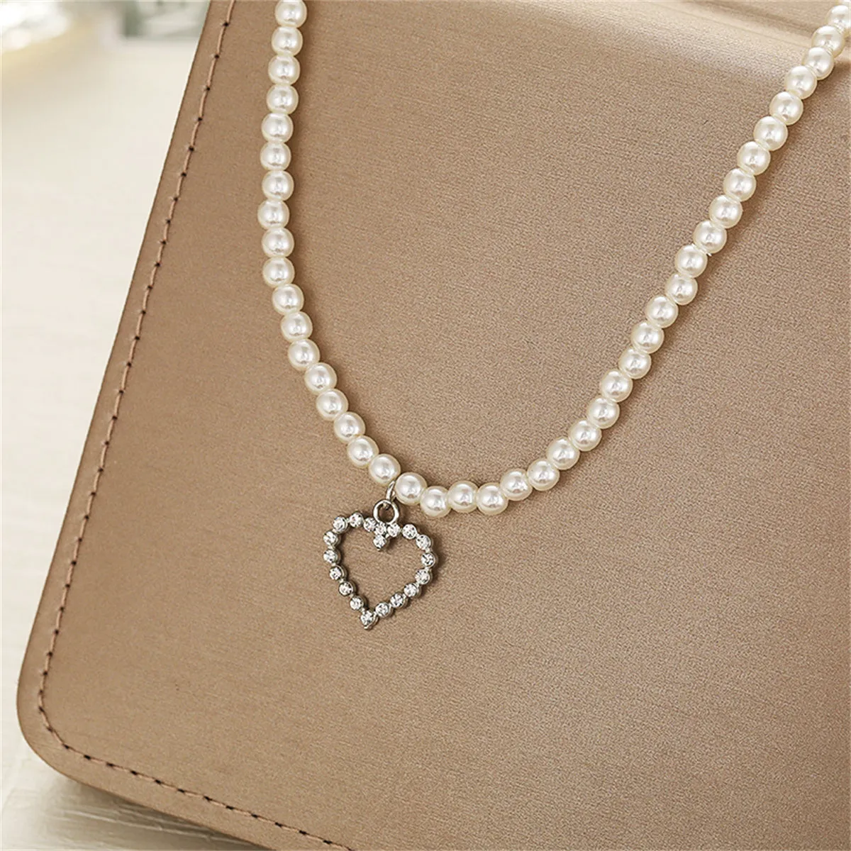 Cubic Zirconia & Pearl Silver-Plated Open Heart Pendant Necklace