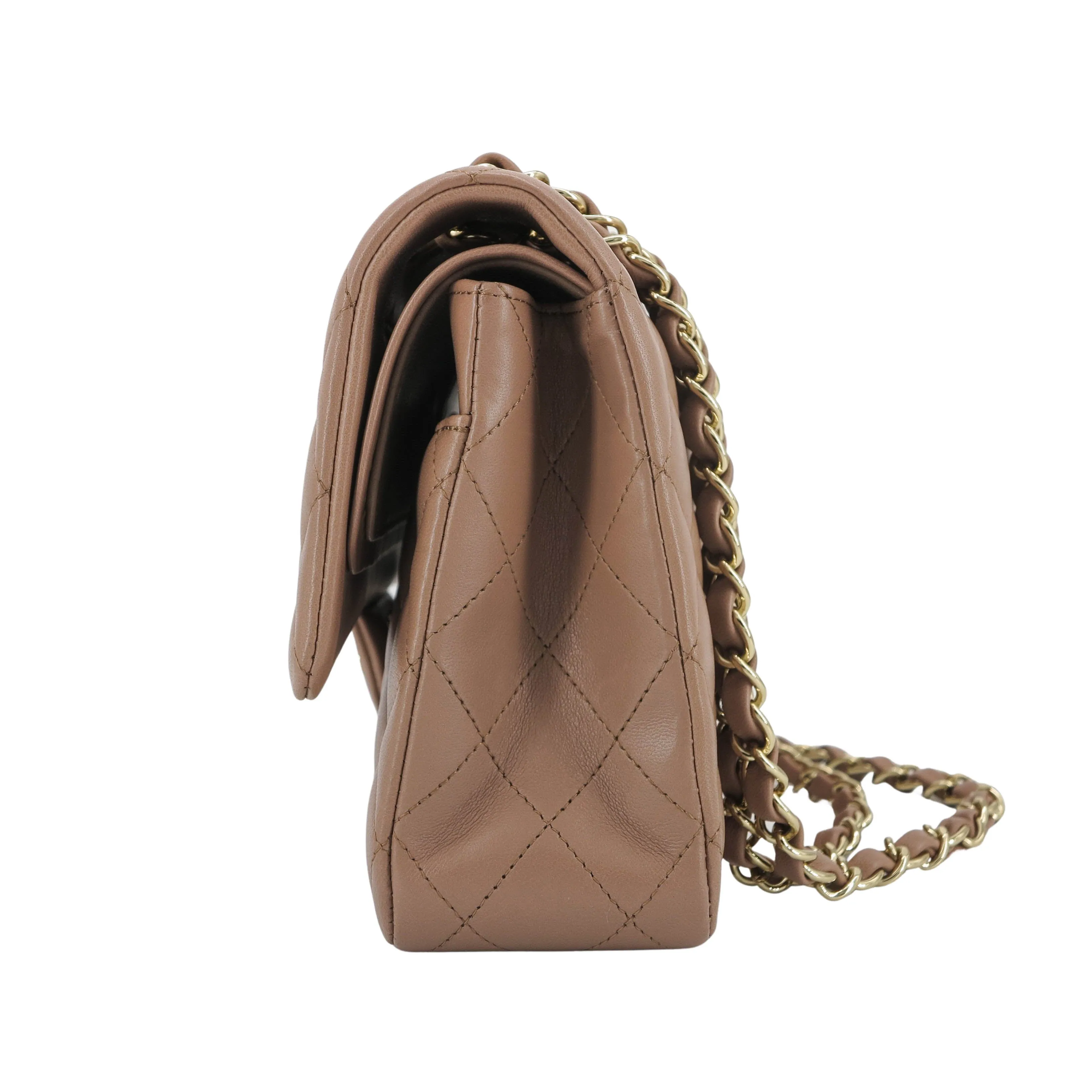 Dark Beige Lambskin Medium Classic Double Flap Bag