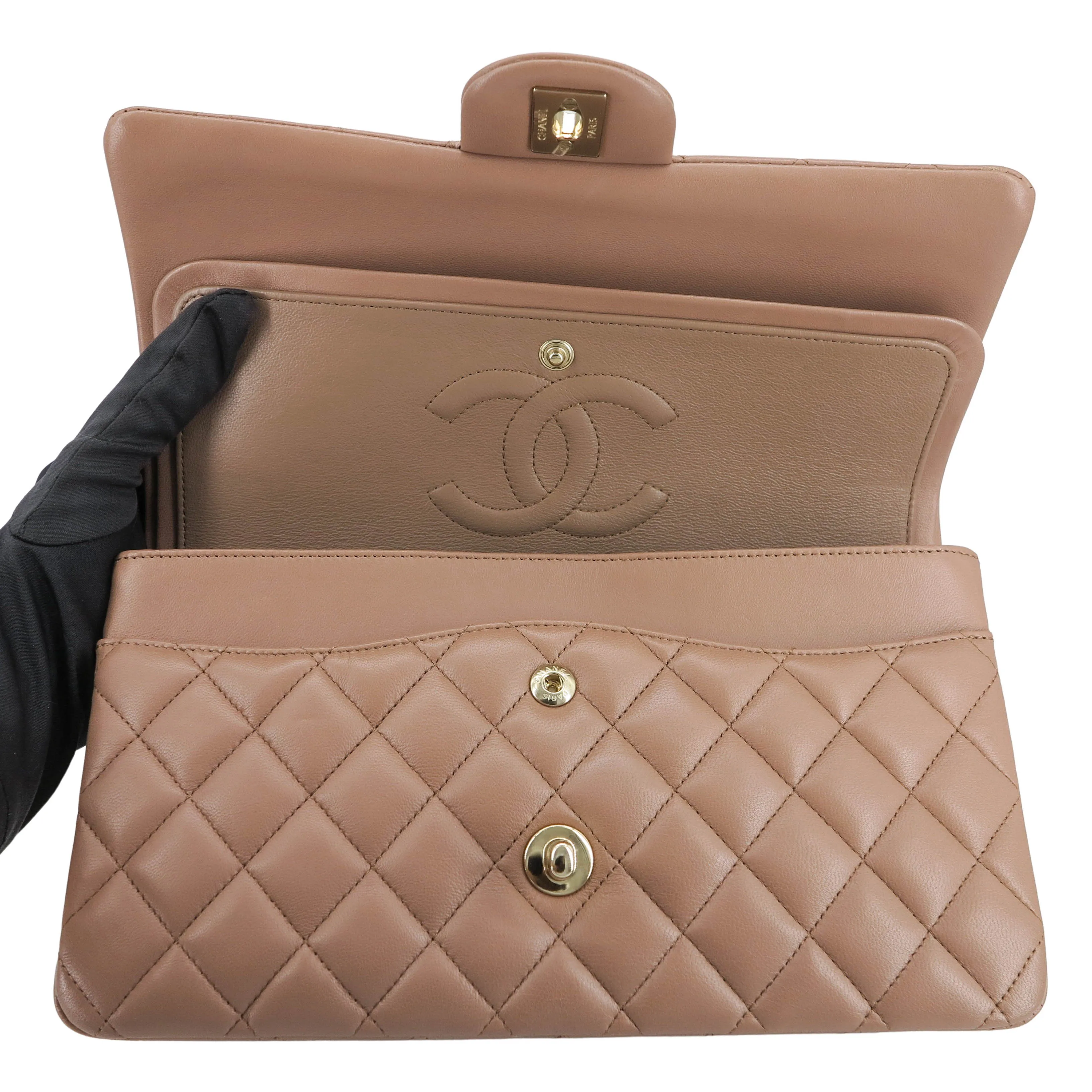 Dark Beige Lambskin Medium Classic Double Flap Bag