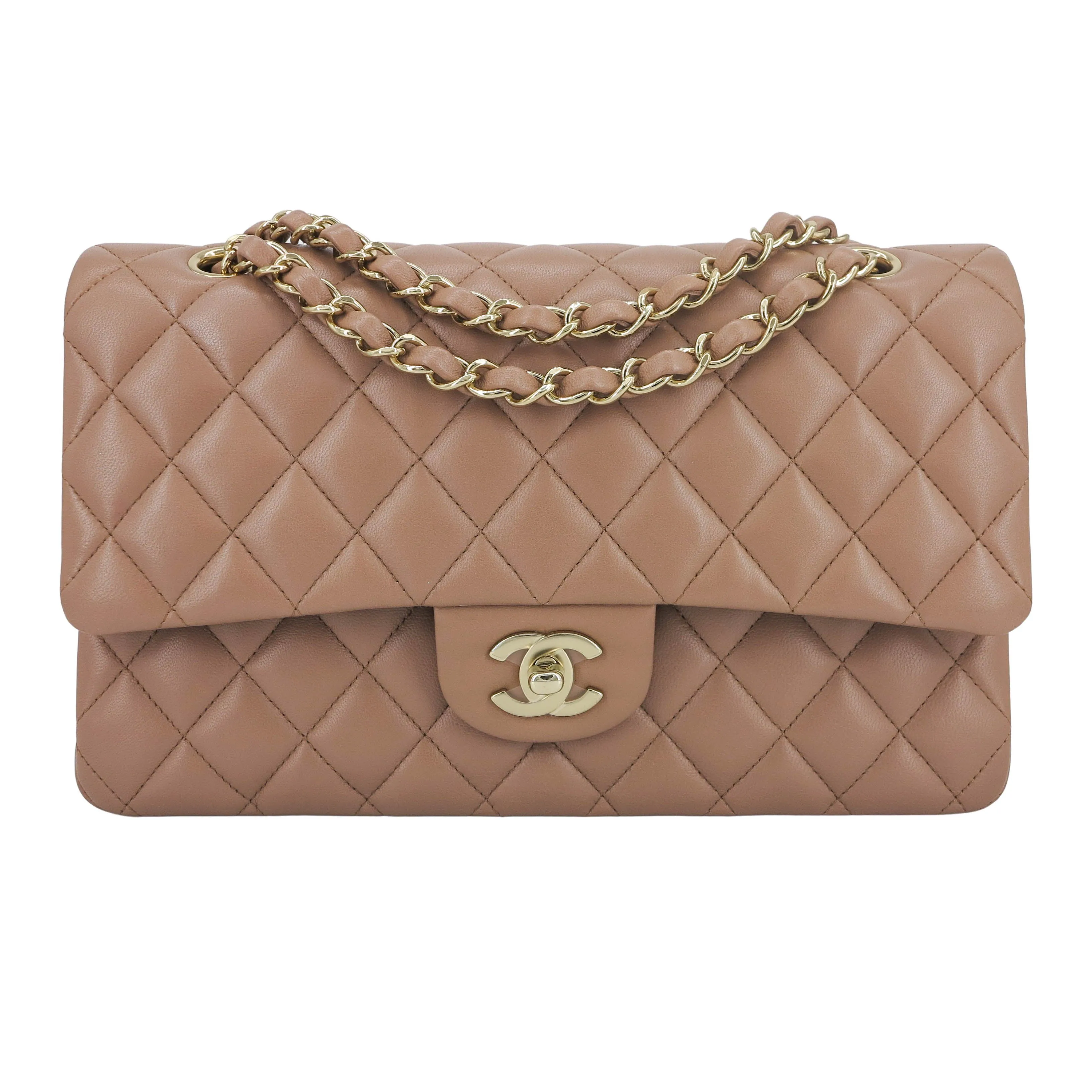 Dark Beige Lambskin Medium Classic Double Flap Bag