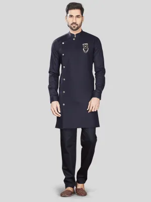 Designer Navy Blue Men's Silk Kurta