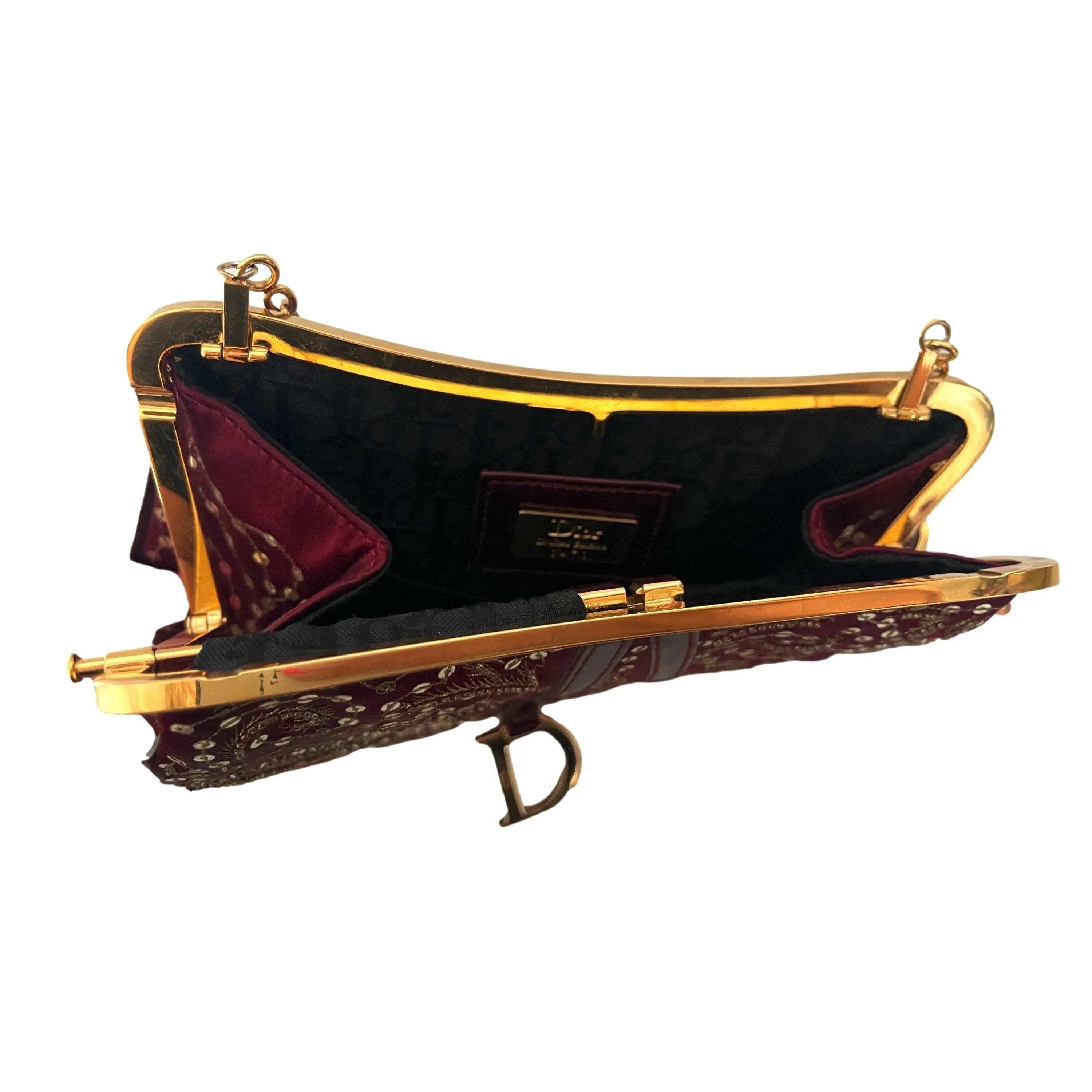 Dior Burgundy Embellished Micro Saddle Bag