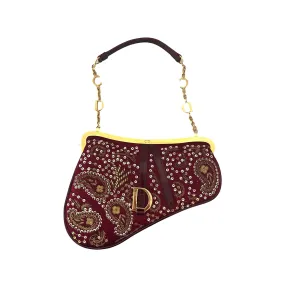 Dior Burgundy Embellished Micro Saddle Bag