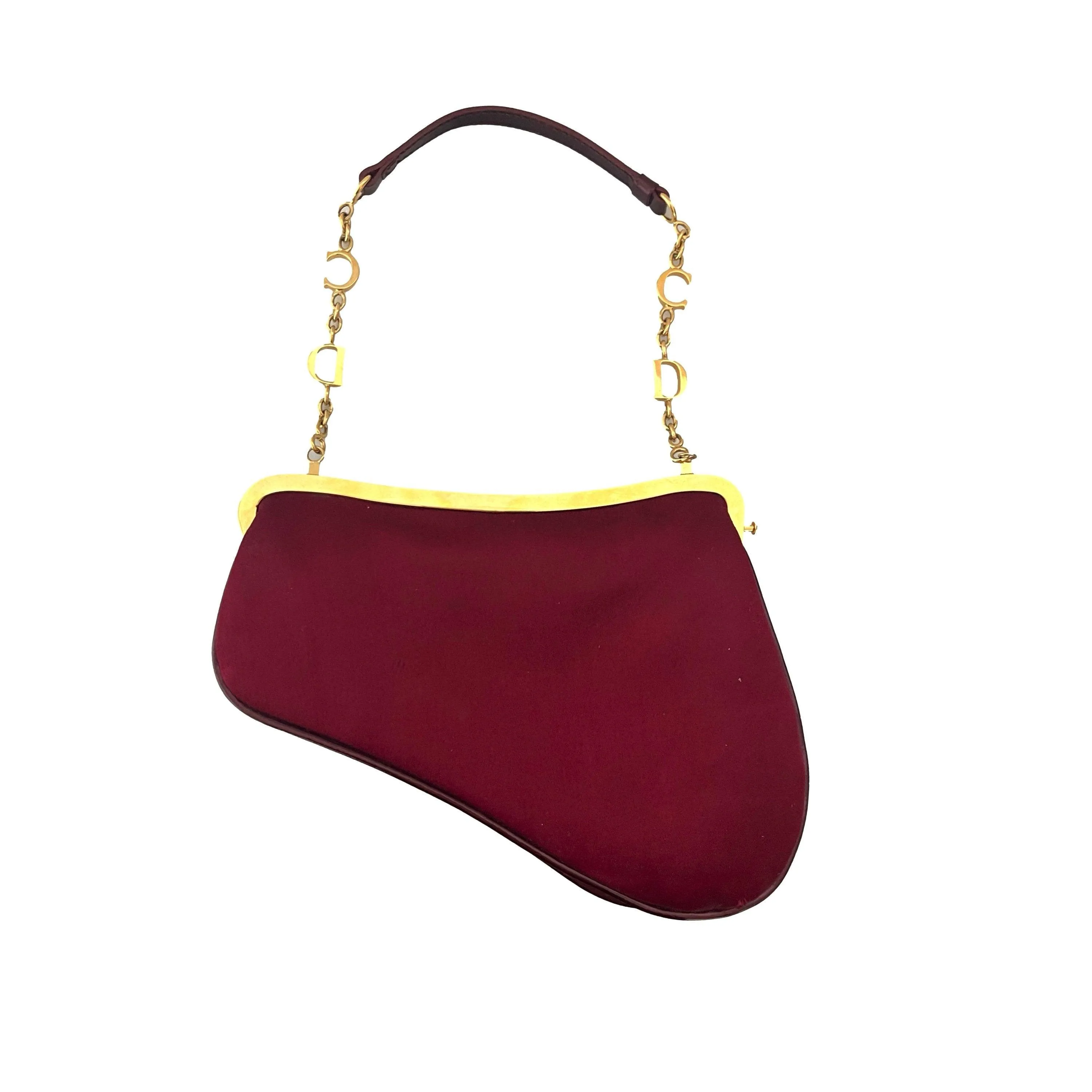 Dior Burgundy Embellished Micro Saddle Bag